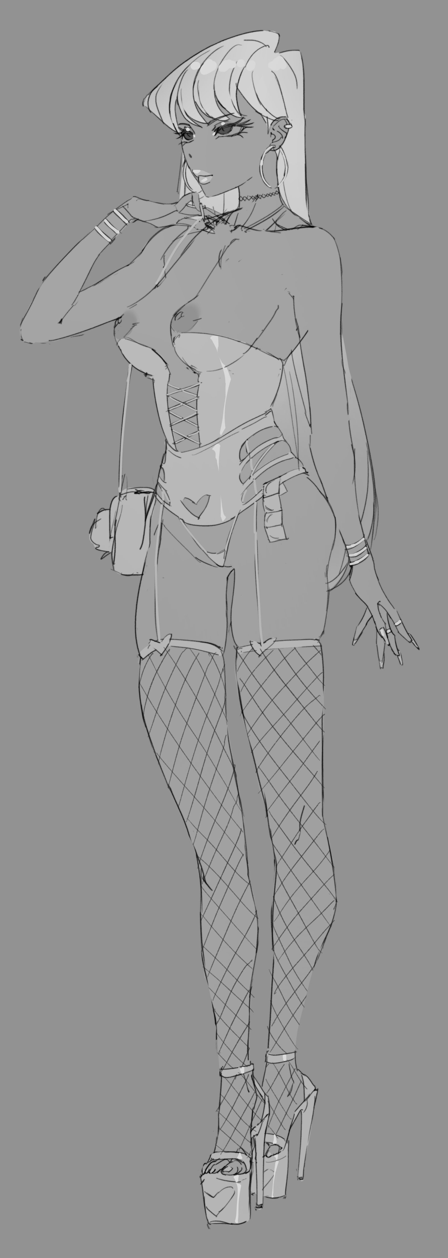 ass, bimbo, breasts, dark skin, dark-skinned female, female, fishnets, gwessuu, gyaru, high heels, komi shouko, komi-san wa komyushou desu, large ass, large breasts, platform heels, skimpy clothes, thick thighs, wide hips