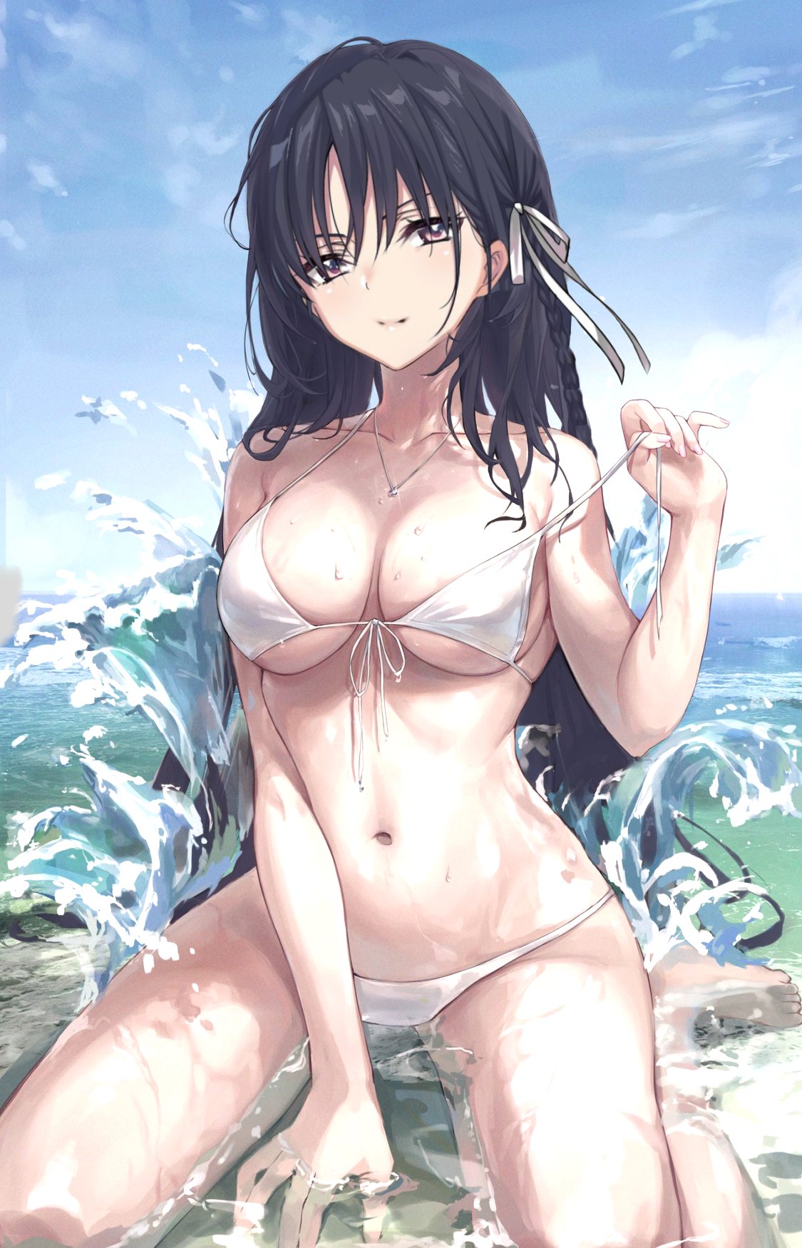 1girls artist_request big_breasts black_hair breasts classroom_of_the_elite female female_only females_only hair horikita_suzune looking_at_viewer mouth mouth_open open_mouth smile smiley_face smiling smiling_at_viewer water youkoso_jitsuryoku_shijou_shugi_no_kyoushitsu_e