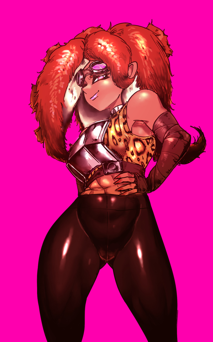 ass_visible_through_thighs breasts fuzzy_(splatoon) fuzzy_octoling midriff octoling octoling_girl octoling_rival splatoon thick_thighs thighs