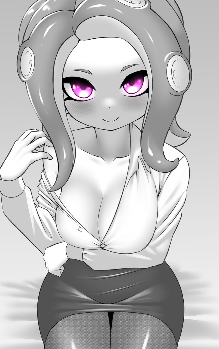 agent 8 (splatoon), big breasts, blush, breasts, female, milf, nintendo, nobunagapero, octoling, octoling girl, office lady, pantyhose, peronattu, skirt, splatoon