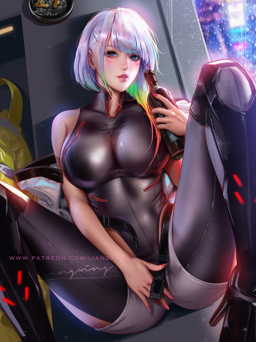 1girls, asian, asian female, ass, big ass, big breasts, breasts, cd projekt red, cybernetics, cyberpunk 2077, cyberpunk: edgerunners, cyborg, female, female only, latex, liang xing, lucyna kushinada, netflix, studio trigger, tight clothing