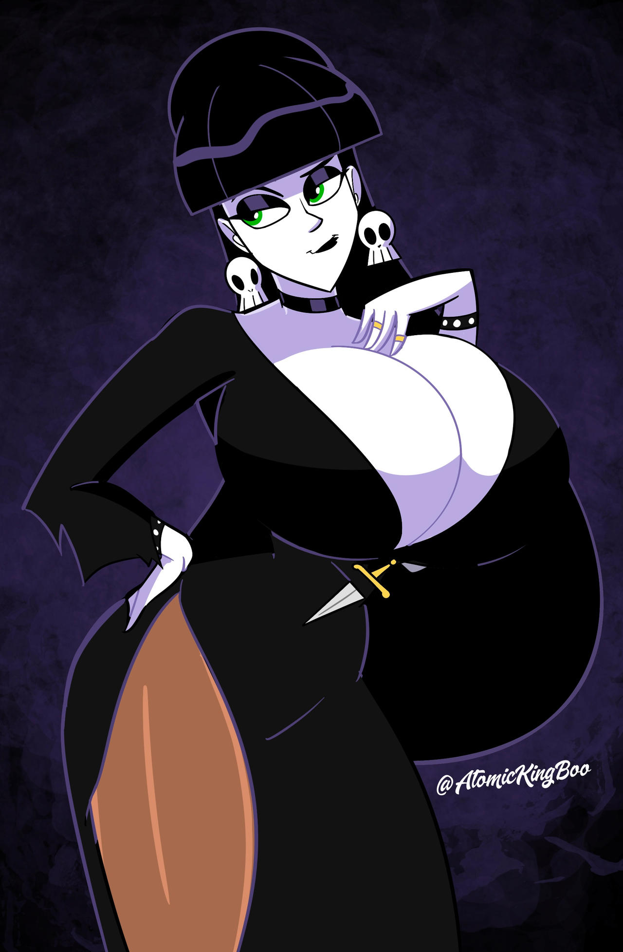 1girls artist_name ass atomickingboo big_breasts black_hair black_lipstick breasts bust busty costume curvaceous curvy curvy_figure dark_hair digital_drawing_(artwork) digital_media_(artwork) elvira:_mistress_of_the_dark elvira_(cosplay) eyebrows eyelashes eyes female female_focus goth goth_girl green_eyes hair halloween halloween_costume hips hourglass_figure huge_breasts large_breasts legs light-skinned_female light_skin lindel_dollice_quilten lips lipstick long_hair original original_character pale-skinned_female pale_skin thick_legs thick_thighs thighs top_heavy upper_body voluptuous wide_hips