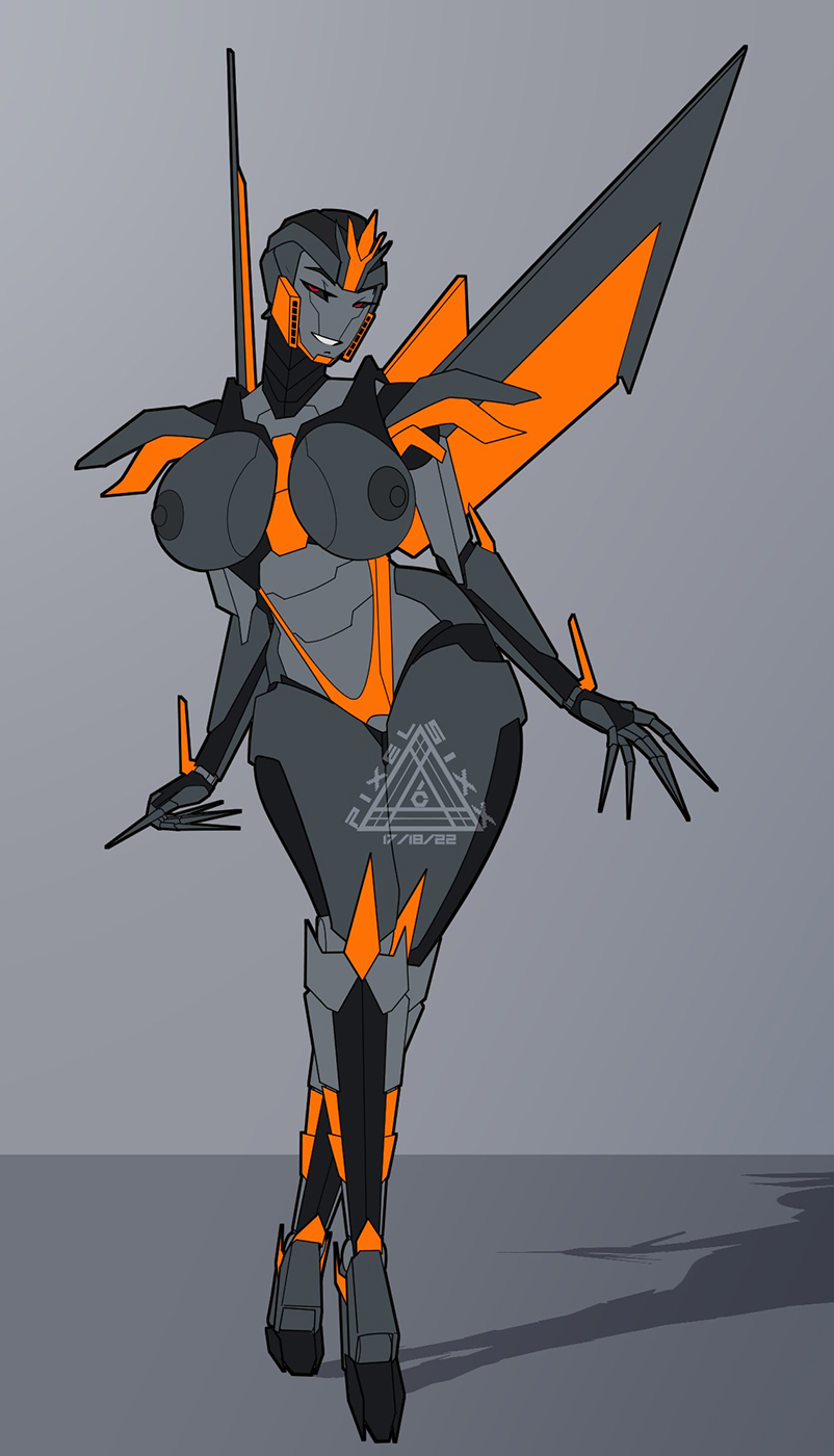 1girls, big boobs, big breasts, boots, breasts, busty, curvaceous, curvy, curvy body, curvy female, curvy figure, fan character, female, female only, grey body, grey nipples, nipples, red eyes, robot, robot girl, robot humanoid, sharp nails, solo, solo female, thick thighs, tits, transformers, wings