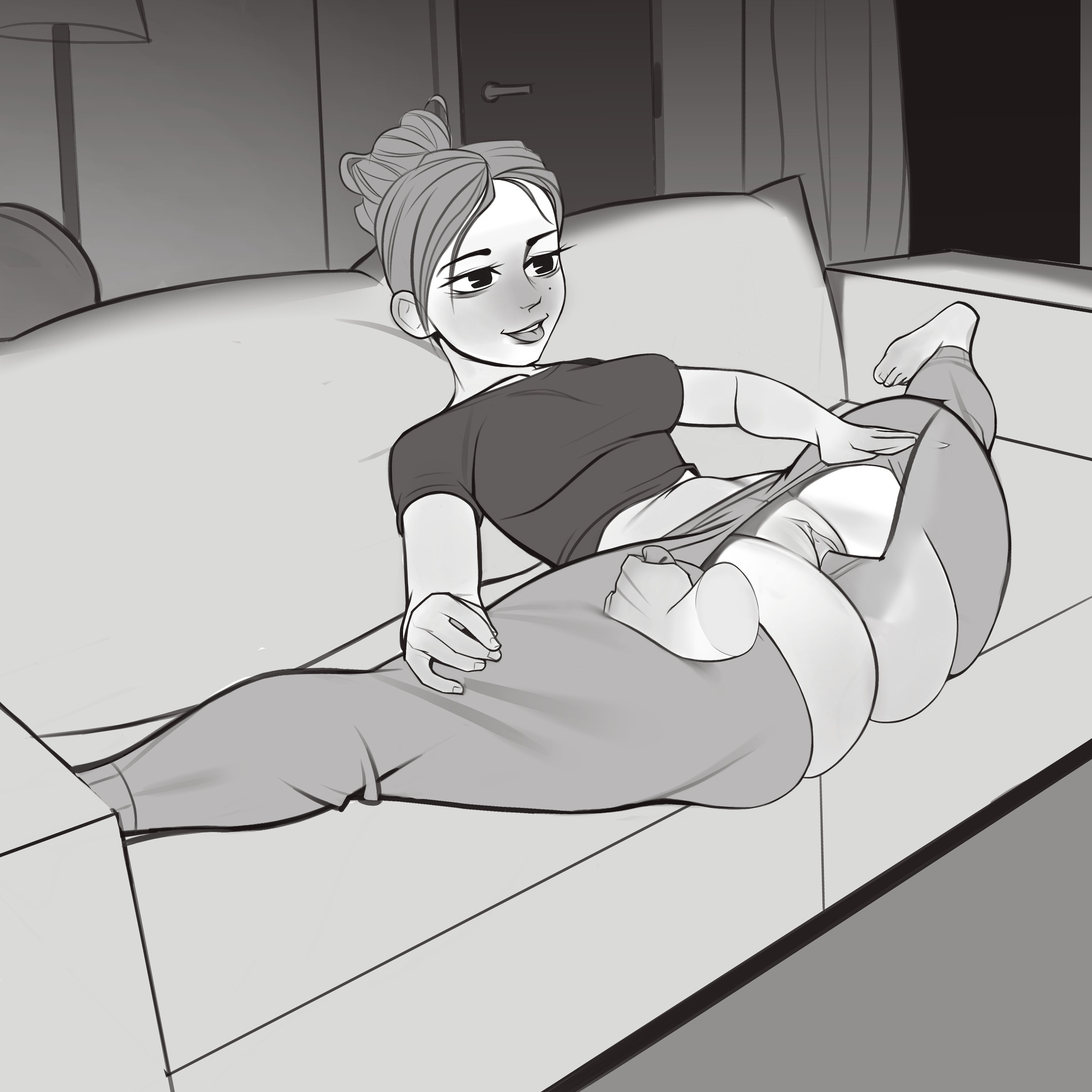 1girls, clothed sex, clothing, couch spread, female, linkz artz, male, open mouth, penetration, penis, pussy, ripped clothing, ripped pants, sex, shirt, smile, spread legs, torn clothes, vaginal penetration