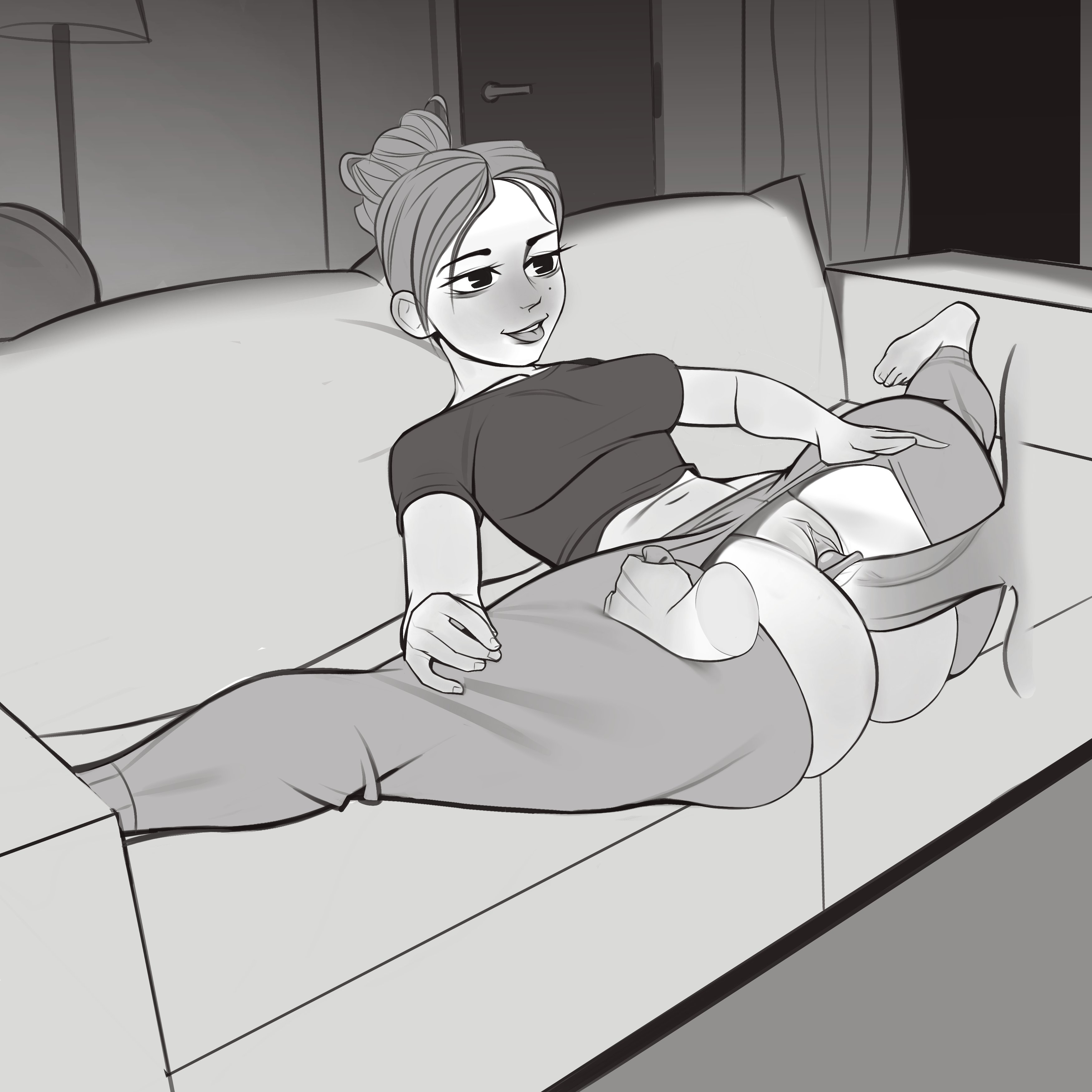 couch spread, female, linkz artz, male, penis, ripped clothing, ripped pants, spread legs, tagme