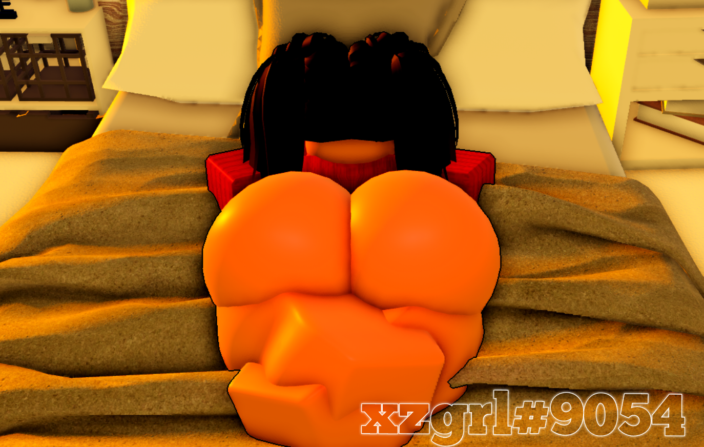 3d, ass, big ass, big butt, black hair, discord tag, laying on bed, roblox, robloxian, self upload, tagme, xzgrl