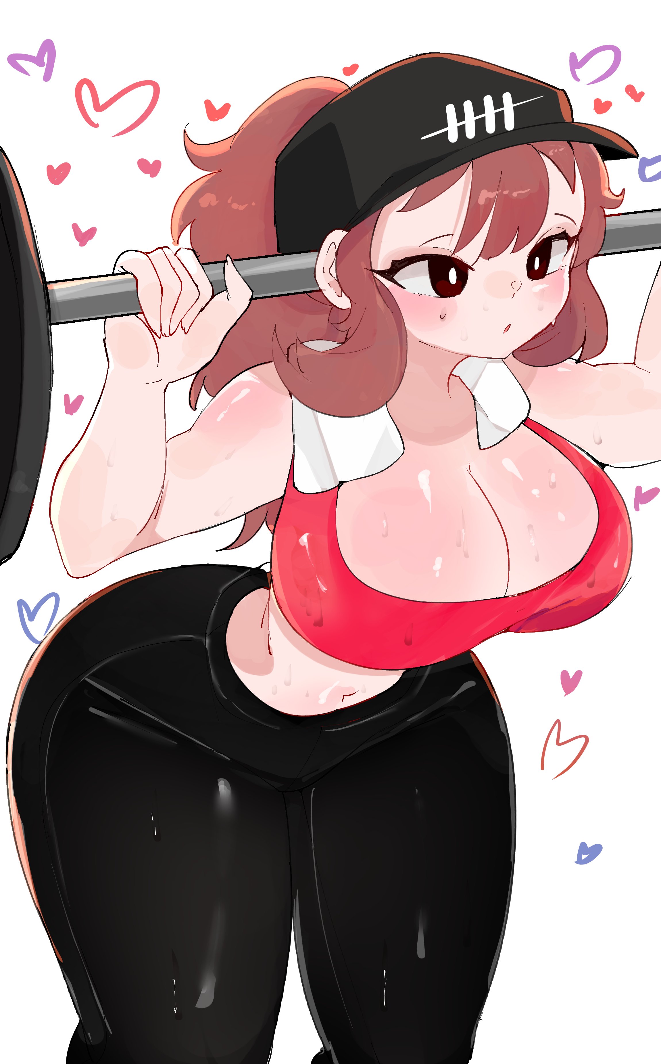 1girls, ass, bangs, bending forward, bending over, bent over, big ass, big breasts, blush, breasts, cap, cleavage, clothed, clothing, exercise, female, female focus, female only, fit, fit female, fitness, friday night funkin, friday night funkin mod, girlfriend (friday night funkin), girlfriend (mods), gym, gym clothes, hat, heart, hearts, hoshoidk, leaning forward, long hair, looking forward, midriff, navel, pants, ponytail, sidelocks, solo, standing, sweat, sweatdrop, thick legs, thick thighs, thighs, tight clothes, towel around neck, weightlifting, white background, wide hips, workout