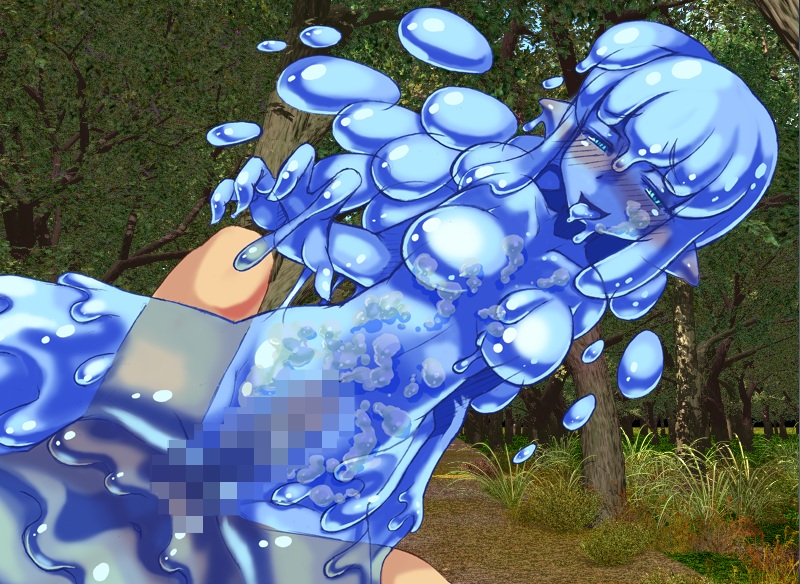 1boy, 1girls, 2d, blue hair, blue skin, censored, cum, cum inside, faceless male, female, female rapist, game cg, goo girl, kenkou cross, lime (mon-musu quest!), male, male pov, male rape victim, male victim, malesub, monster girl, monster girl quest, non-human rapist, pov, rape, restrained, sex, slime girl, straight