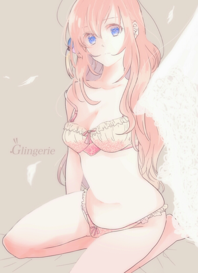 aged_up blue_eyes bra bun_cover cleavage cute female female_only frilled_bra frilled_panties frills gintama gintama:_be_forever_yorozuya hair_ornament kagura_(gintama) lingerie long_hair looking_at_viewer messy_hair off_shoulder orange_hair pale-skinned_female pale_skin panties sitting small_breasts solo