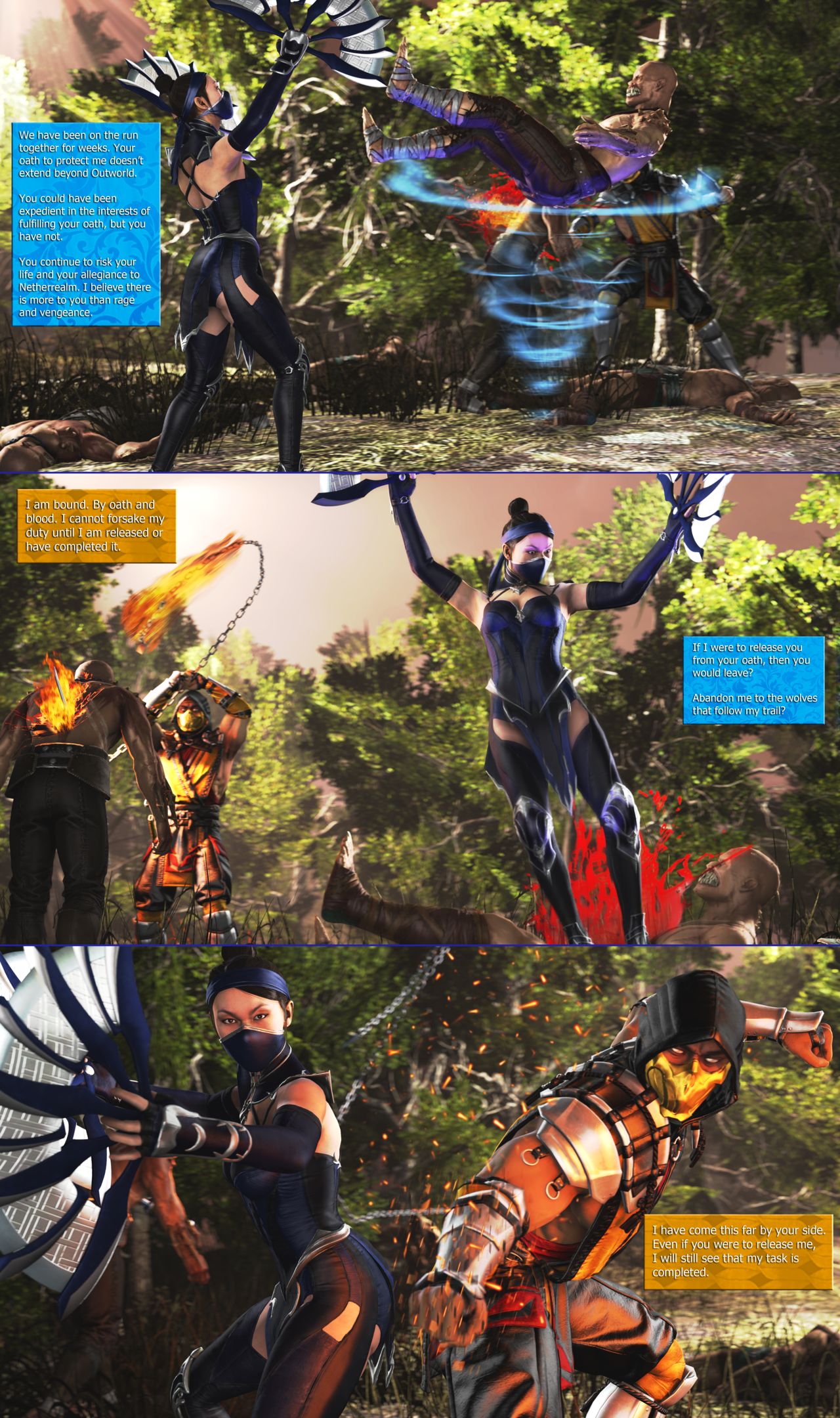 1boy 1boy1girl 1girls 3d dream jungle kitana mortal_kombat mortal_kombat_11 ninja scorpion_(mortal_kombat) smokescreen117