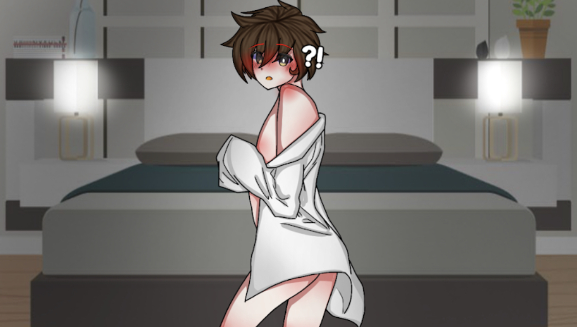 1boy, almost naked, almost nude, blush, blushing at viewer, brown eyes, brown hair, faggot, femboy, femboy only, first person view, gacha, gacha club, gacha life, half naked, male, male only, mcyt, minecraft youtubers, nightd, pov, sense-kya, shocked, shocked expression, solo, solo male, twink, undressing, white shirt, ytmc