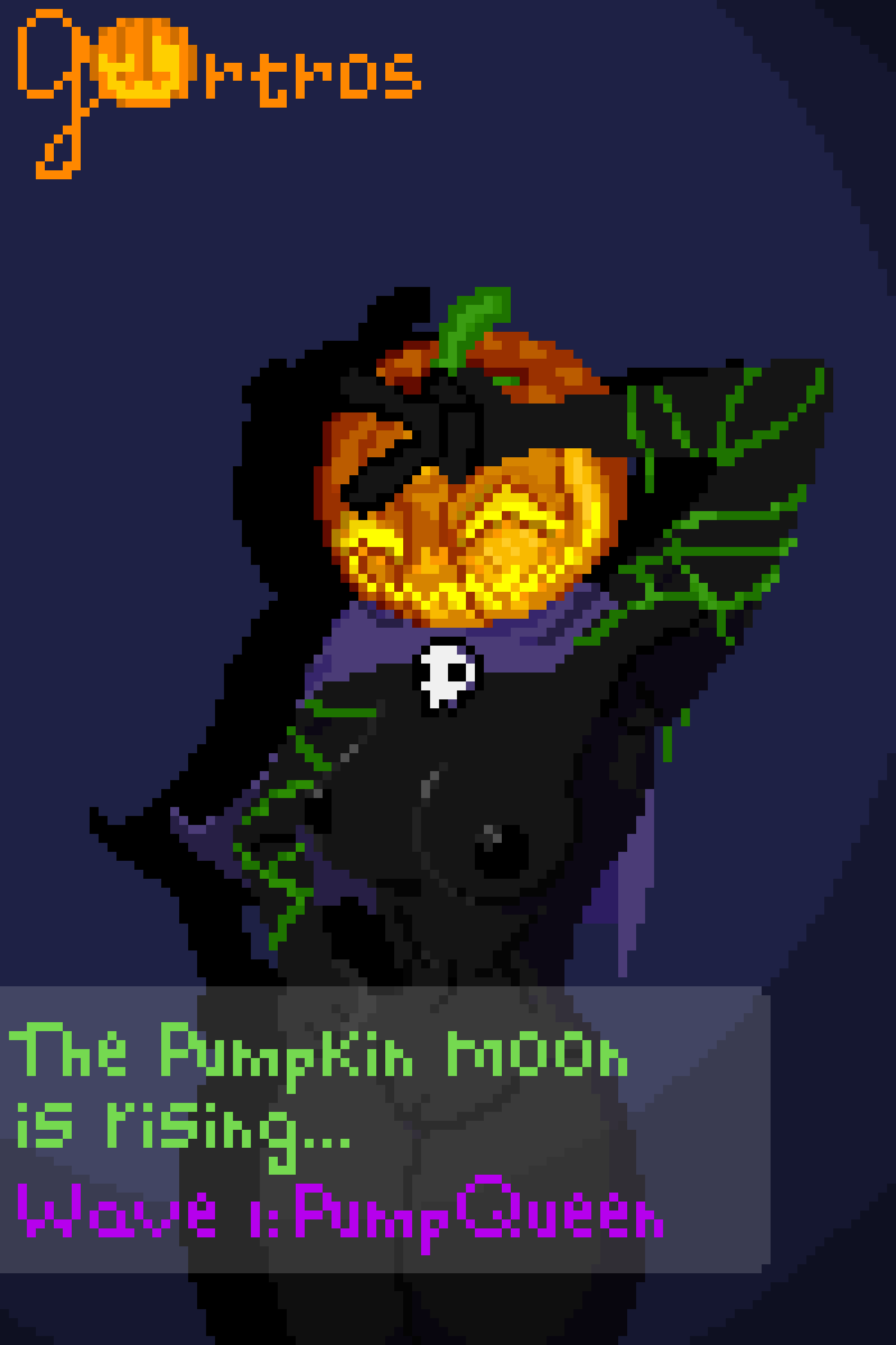 abs armpit armpits black_body black_skin boss_monster breasts breasts_out cape cape_only creature game glowing_eyes gortros halloween hand_on_hip happy happy_female medium_breasts muscle naked night nude nude_female pixel_art pixelated pose posing pumpkin pumpkin_head pumpking_(terraria) purple_cape scary smile spooky terraria text toned toned_body toned_female vines yellow_eyes