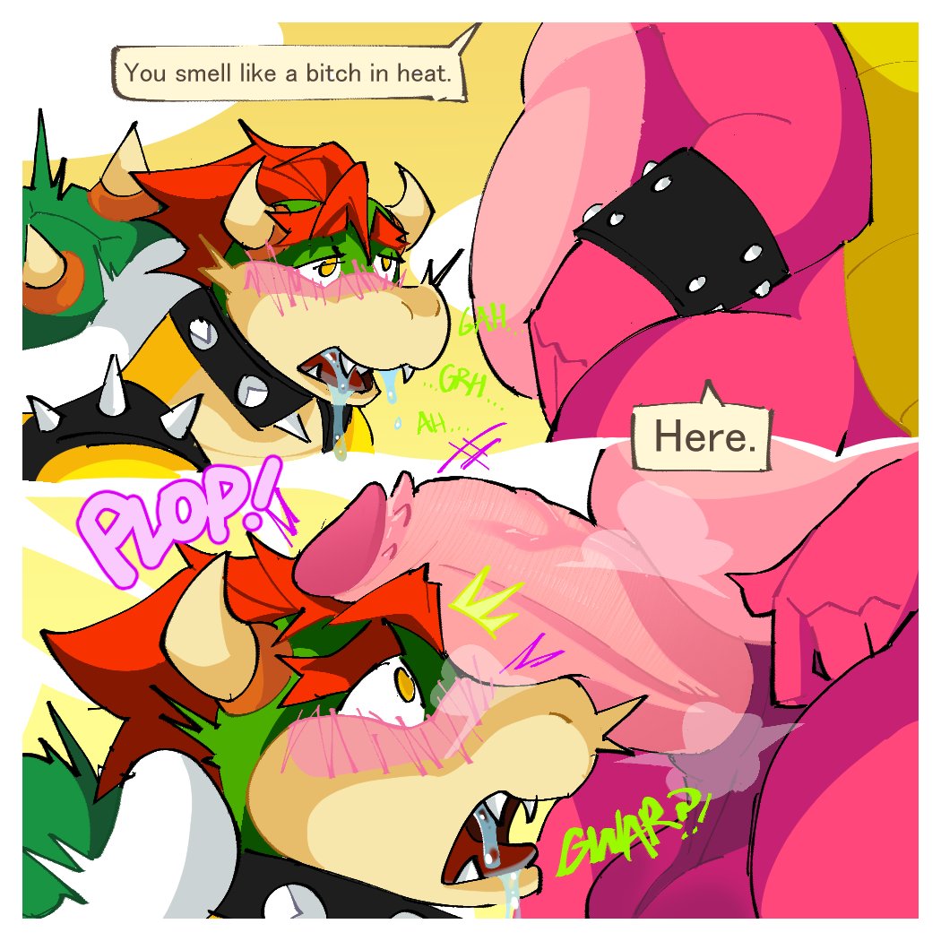 anthro balls blush bodily_fluids bowser bowser's_inside_story bracelet comic drooling duo erection gay genitals in_heat jewelry male male/male male_only mario_(series) mario_and_luigi:_bowser's_inside_story mario_and_luigi_(series) midbus nintendo pb-art penis penis_on_face saliva salivating shell spiked_bracelet spiked_shell spikes spikes_(anatomy) video_games