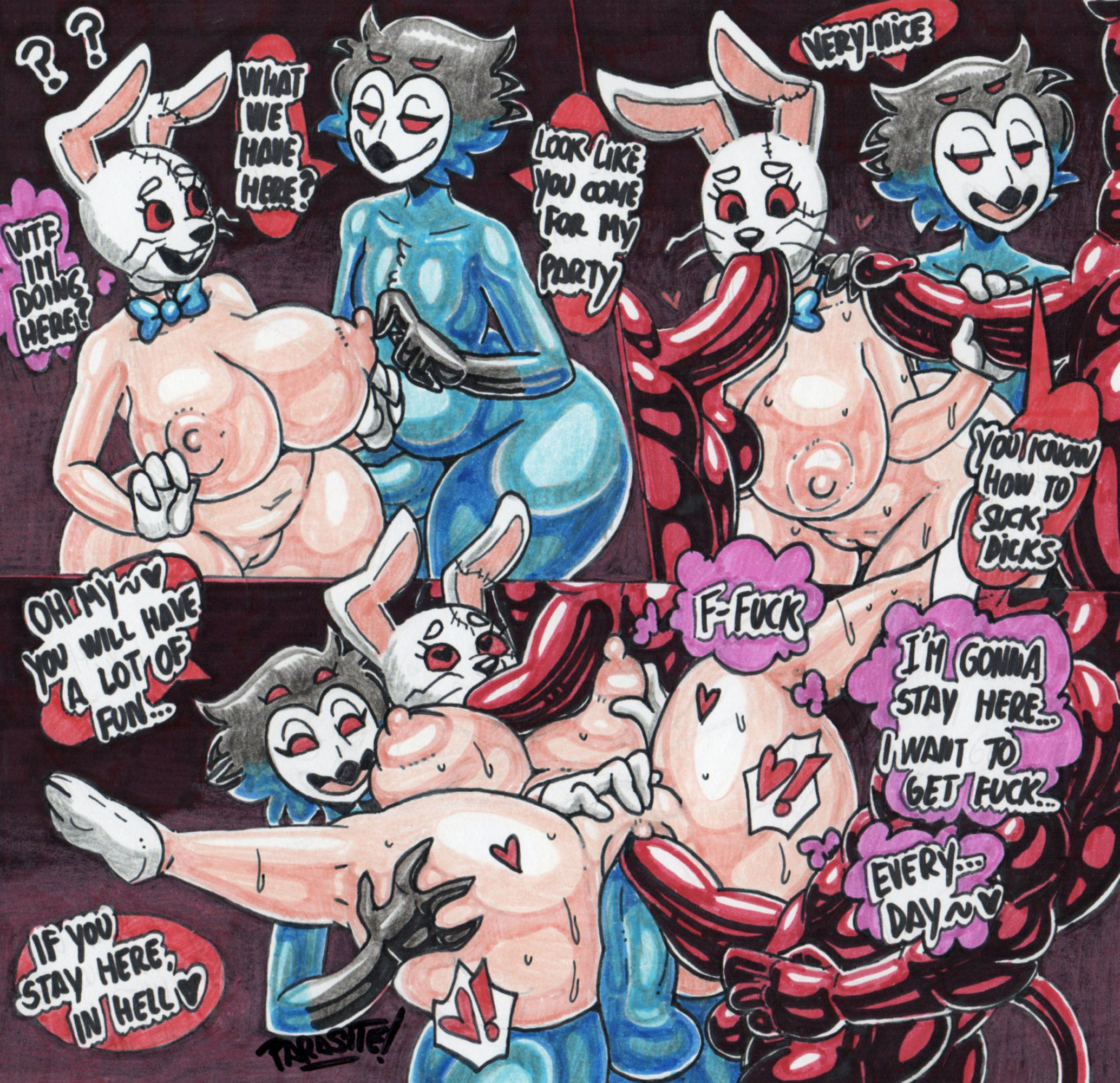 <3 eyes, 2022, animal humanoid, anthro, anus, ass, ass grab, avian, avian humanoid, backsack, balls, ballsack, beak, bed, big ass, big butt, bird, blue body, bodily fluids, butt grab, clothing, crossover, demon, dialogue, double penetration, double vaginal, drooling, english text, eyelashes, faceless character, fan character, feather accessory, fellatio, female, female penetrated, five nights at freddy's, five nights at freddy's: security breach, foursome, fur, furniture, genital fluids, genitals, girly, glistening, glistening body, glistening fur, glistening genitalia, glistening penis, glistening skin, grabby hands, group, group sex, hand on ass, hand on butt, hand on chest, hand on penis, heart, heart reaction, hearts around body, hearts around head, helluva boss, hi res, human, humanoid, humanoid genitalia, humanoid penis, imp, looking pleasured, male, male penetrating, male penetrating female, male/female, mammal, mask, mask only, multicolored body, muscular, nipple fetish, nipple play, nipples, on bed, oral, owl, owl demon, parasitedeath, penetration, penile, penis, pussy, saliva, scottgames, sex, simple background, size difference, smile, smiling at partner, speech bubble, spreading, stolas (helluva boss), sweat, sweatdrop, sweaty genitalia, sweaty legs, teasing, text, thick thighs, traditional media (artwork), vaginal, vaginal penetration, vanny (fnaf), video games, vivienne medrano, vivziepop, wide hips