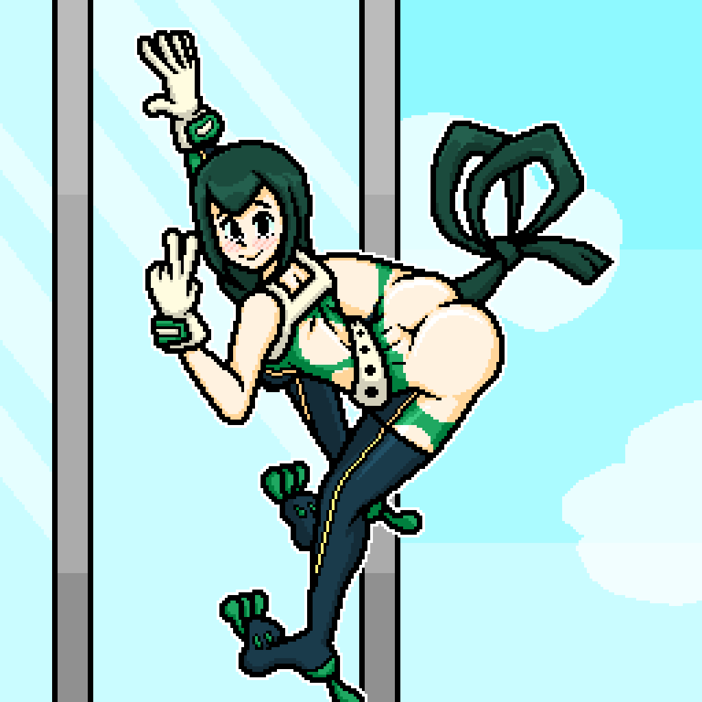 ass blush froppy looking_at_viewer moncho_mr mr.moncho my_hero_academia pixel_art tagme tsuyu_asui