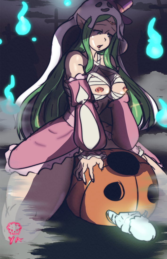 1futa 2022 alternate_costume areolae bare_midriff bare_thighs breasts center_opening chest_sarashi clothed clothing erection fire_emblem fire_emblem_awakening fire_emblem_heroes fucking_pumpkin futa_only futanari green_eyes green_hair halloween halloween_costume hat huge_cock humanoid humanoid_penis improvised_sex_toy kneeling large_breasts light-skinned_futanari light_skin long_hair masturbation midriff mostly_clothed naga_(fire_emblem) naga_(halloween)_(fire_emblem) nintendo nipples official_alternate_costume penis pointy_ears pumpkin sarashi solo thick_thighs thighs top_hat very_long_hair wide_hips yoshikage_anon