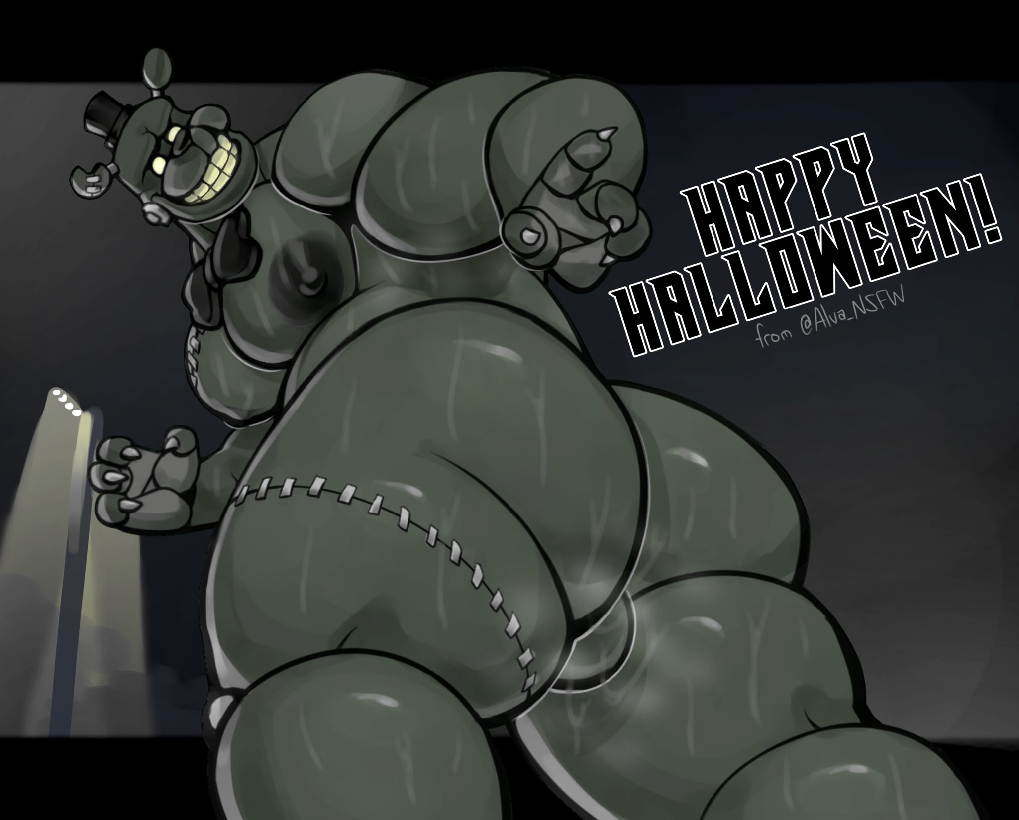 1boy, alva nsfw, anthro, ass, back view, balls, bara, bear, big ass, big ass (male), big butt, big butt (male), curse of dreadbear, dreadbear, five nights at freddy's, five nights at freddy's: help wanted, fnaf, gay, halloween, humanoid, inviting, inviting to sex, looking back, male, male ass, male ass focus, male butt, male butt focus, male only, muscular, muscular male, nude, pecs, presenting, solo, solo focus, sweat, yaoi