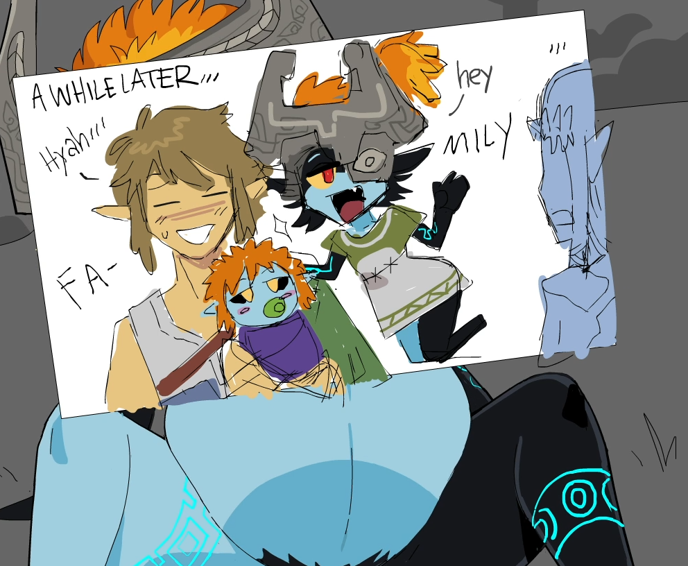 baby birth cuckold cuckquean dr-worm english_text imp imp_midna lewdlemage link link_(twilight_princess) married_couple midna monster_girl netorare nintendo pregnant princess_zelda red_eyes shocked smug text the_legend_of_zelda twilight_princess zelda_(twilight_princess)