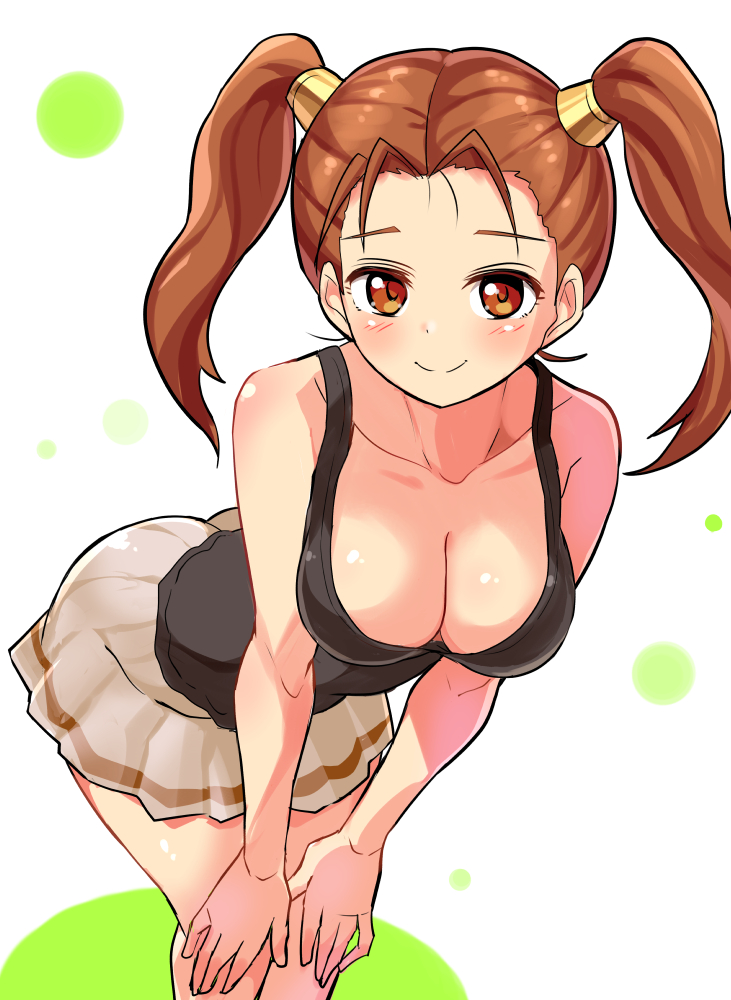 bending_forward blush breasts brown_eyes brown_hair clothing cougar1404 dragon_quest dragon_quest_viii jessica_albert large_breasts skirt tagme twintails