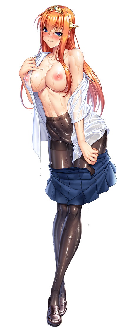 blush breasts female full_body kagami_hirotaka kangoku_senkan kangoku_senkan_2 large_breasts lilith-soft loafers long_hair maya_cordelia no_bra orange_hair plaid plaid_skirt school_uniform see-through see-through_clothing see-through_shirt see-through_top see_through shiny shiny_clothes shiny_hair shiny_shoes shiny_skin skirt sweat taimanin_(series) taimanin_rpgx undressing uniform wet wet_body wet_clothes wet_clothing wet_hair wet_shirt wet_skin wide_hips