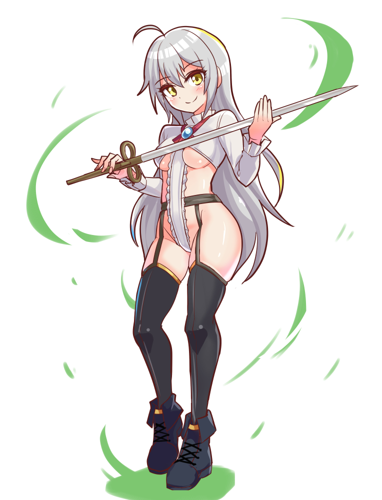 cougar1404 silver_hair sword tagme thighhighs underboob yellow_eyes