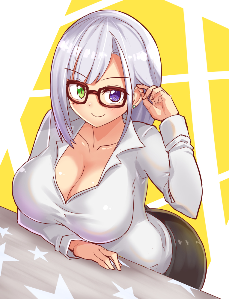 bending_over big_breasts cougar1404 heterochromia tagme white_hair