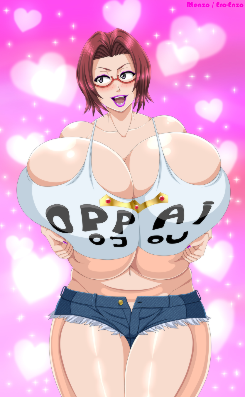 big_breasts bleach blush chizuru_honsho clothed clothed_female ero-enzo female female_only honshou_chizuru hyper_breasts lipstick makeup pale-skinned_female pale_skin purple_lipstick red_hair rtenzo tagme thick_thighs watermark