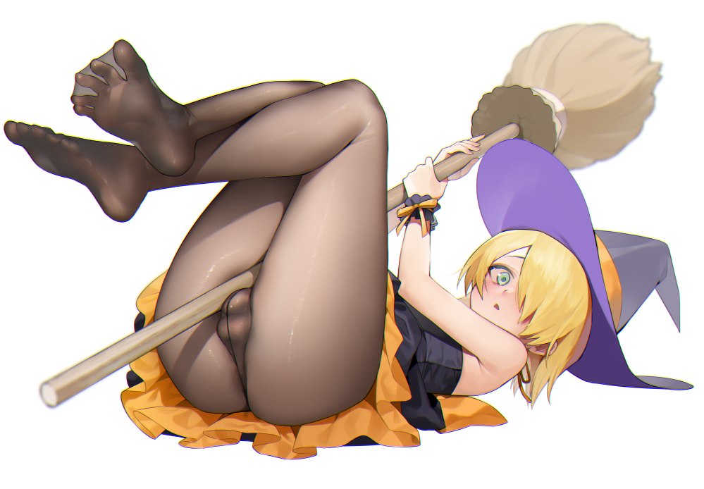 1boy 2022 absurd_res ass balls black_pantyhose blonde_hair blush bulge cosplay crossdressing crossplay dr.stone feet feet_up femboy ginro_(dr.stone) green_eyes hair_over_one_eye halloween halloween_costume kaidou_j1 kaikodou_kana looking_at_viewer male male_only pantyhose simple_background skirt soles solo thighs toes trap white_background witch witch_costume witch_hat