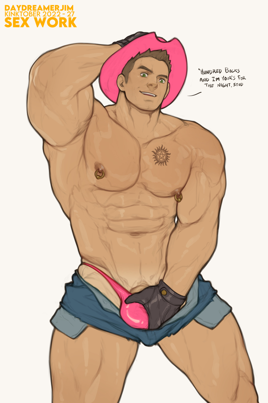 abs bara cowboy_hat daydreamerjim gay gloves male male_only muscular muscular_arms muscular_legs muscular_male muscular_thighs pecs pierced_nipples piercings prostitution sex_worker string_panties tagme tattoo yaoi