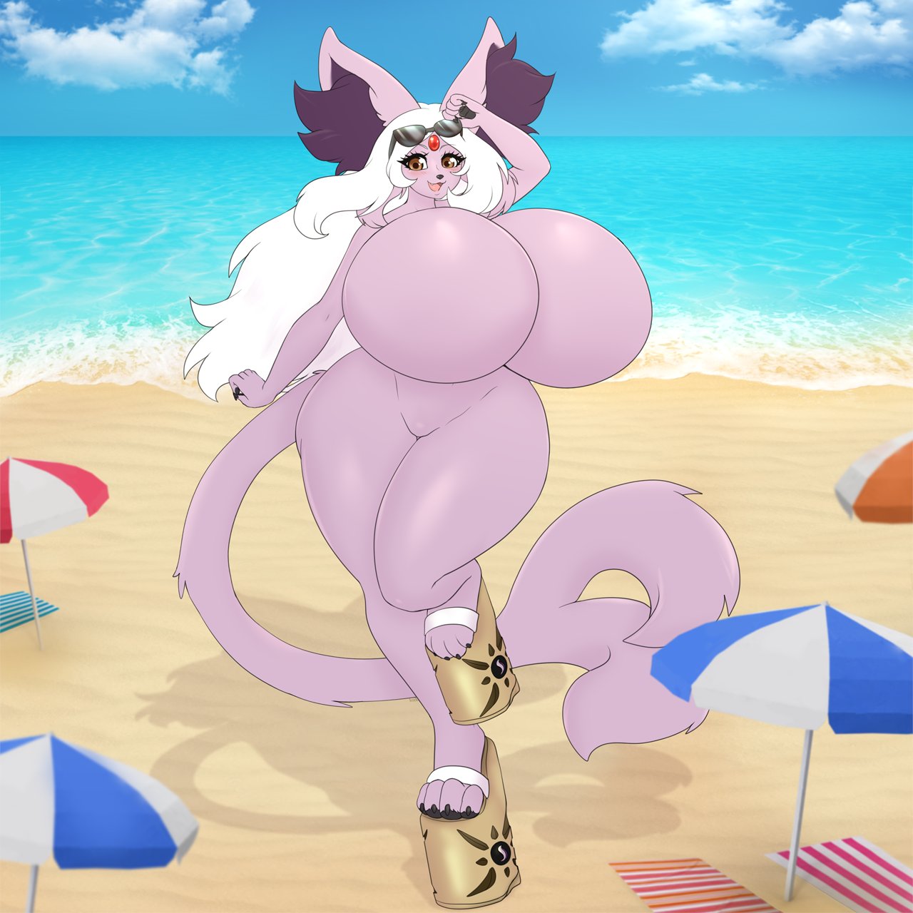 . big_breasts breasts female game_freak gigantic_breasts huge_breasts hyper_breasts nintendo platform_footwear platform_heels pokémon_(species) pokemon suiikax tagme tail thick_thighs wedge_heels wide_hips