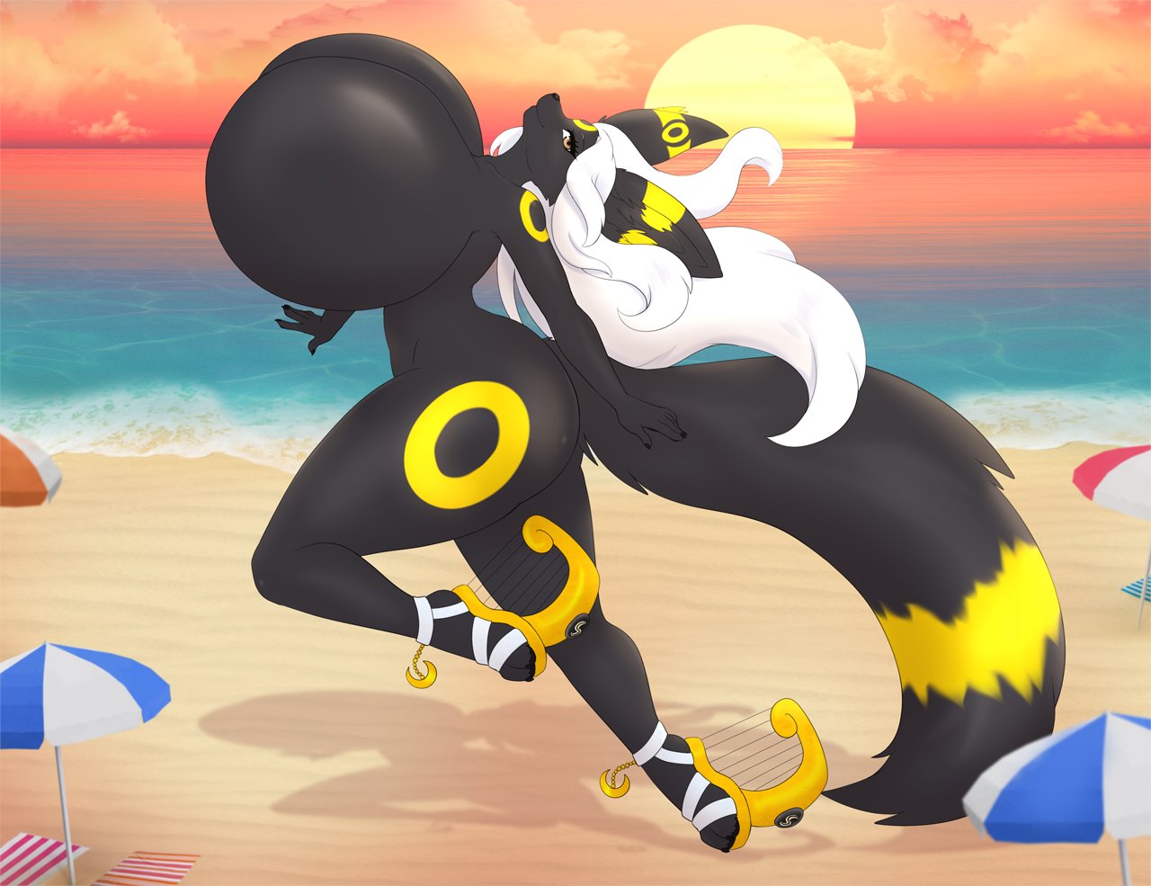 anthro ass beach big_ass big_breasts breasts female female_only huge_breasts large_breasts nintendo no_humans pokemon suiikax tagme thick_thighs umbreon white_hair wide_hips