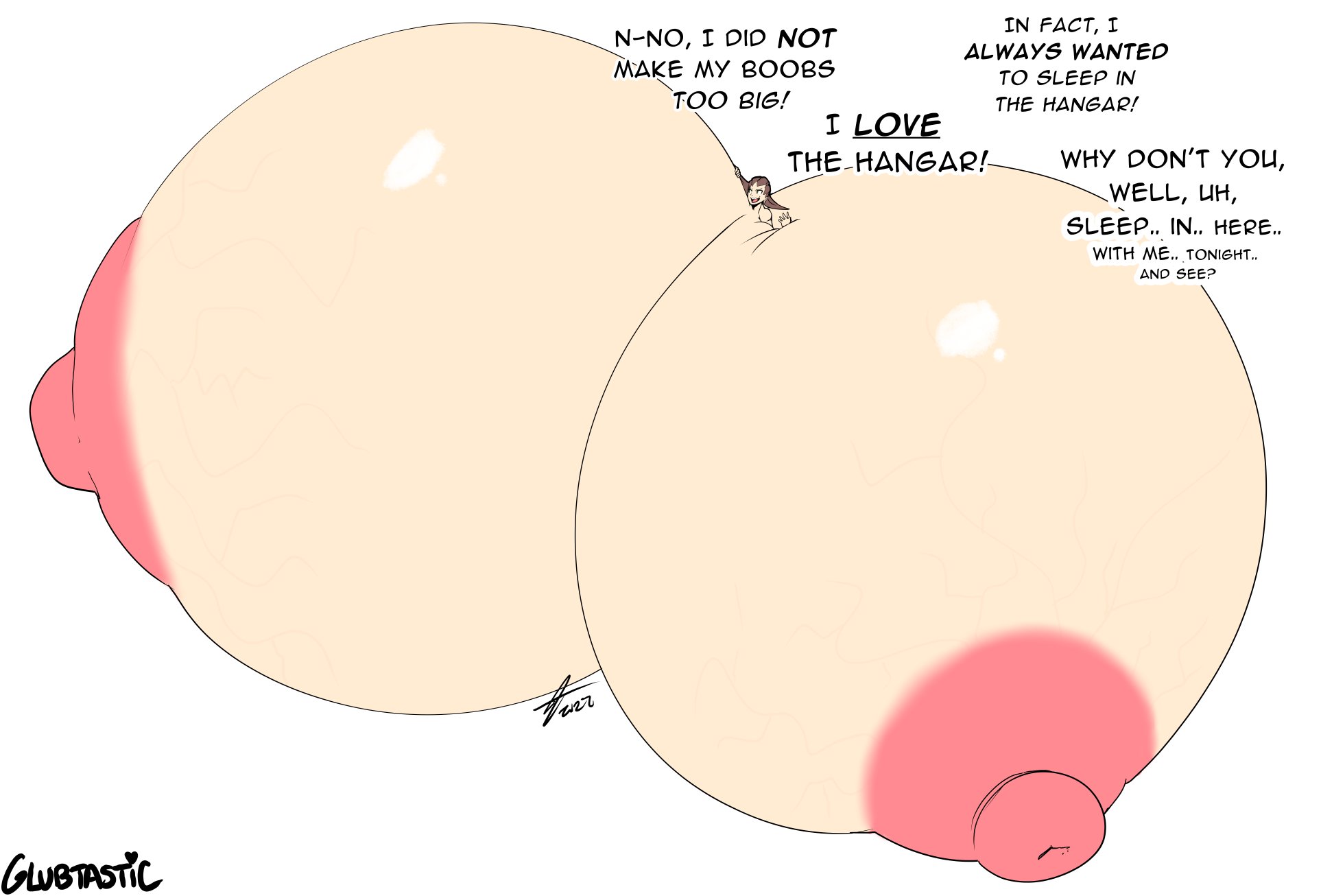 bare breasts, breast expansion, breast growth, breast growth (enlargement), breast implants, breasts, breasts bigger than body, brown hair, capcom, color, dialogue, english text, female, gigantic breasts, gigantic nipples, glubtastic, huge breasts, hyper, hyper breasts, implants, jans, large areolae, mega man, mega man legends, puffy nipples, smile, smiling, text, topless, tron bonne, veiny breasts