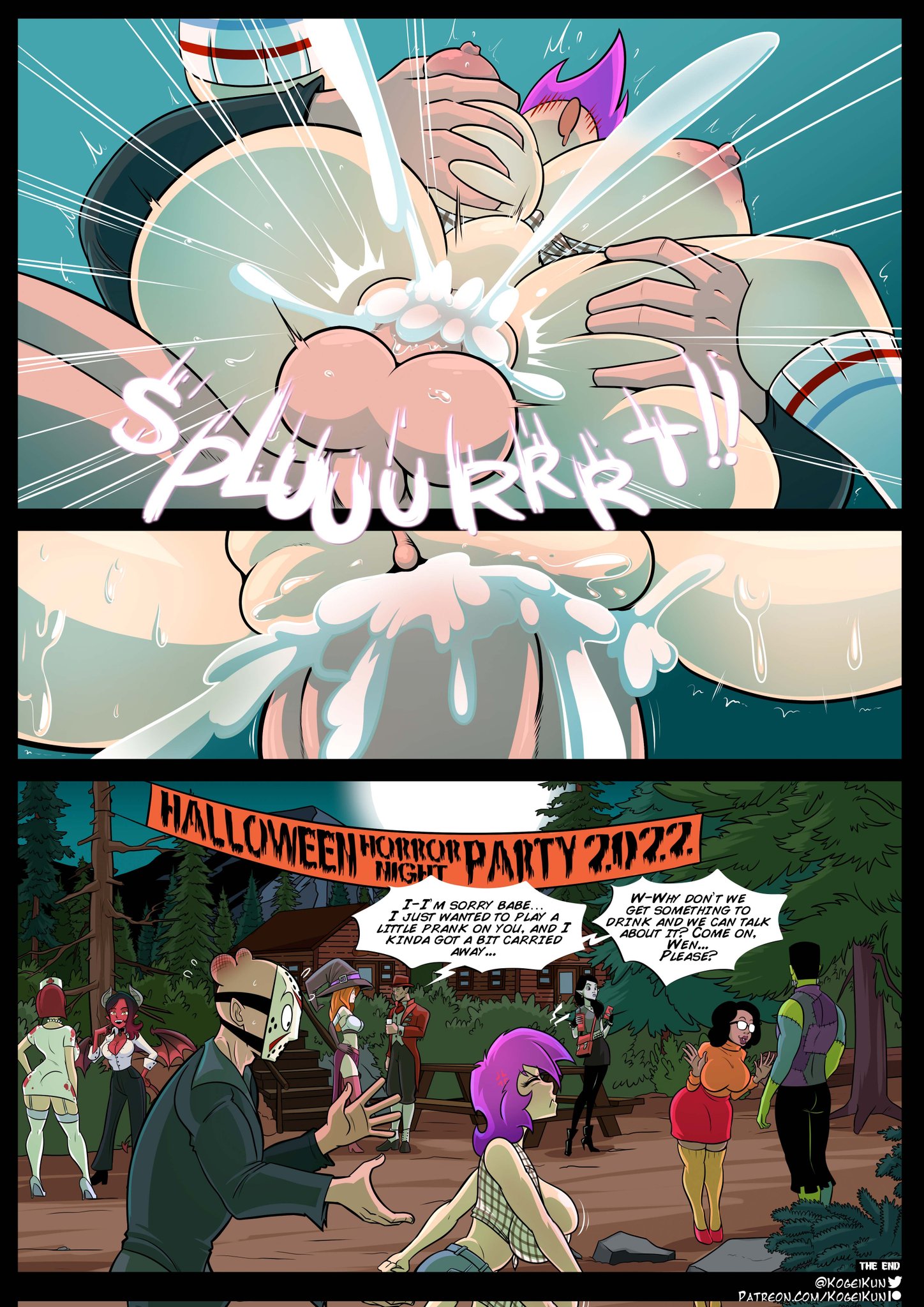 big breasts, breasts, comic, cum in pussy, end page, english text, female, halloween, jason voorhees, kogeikun, male, pussy, scooby-doo, socks, tagme, vaginal penetration, velma dinkley, wendolin