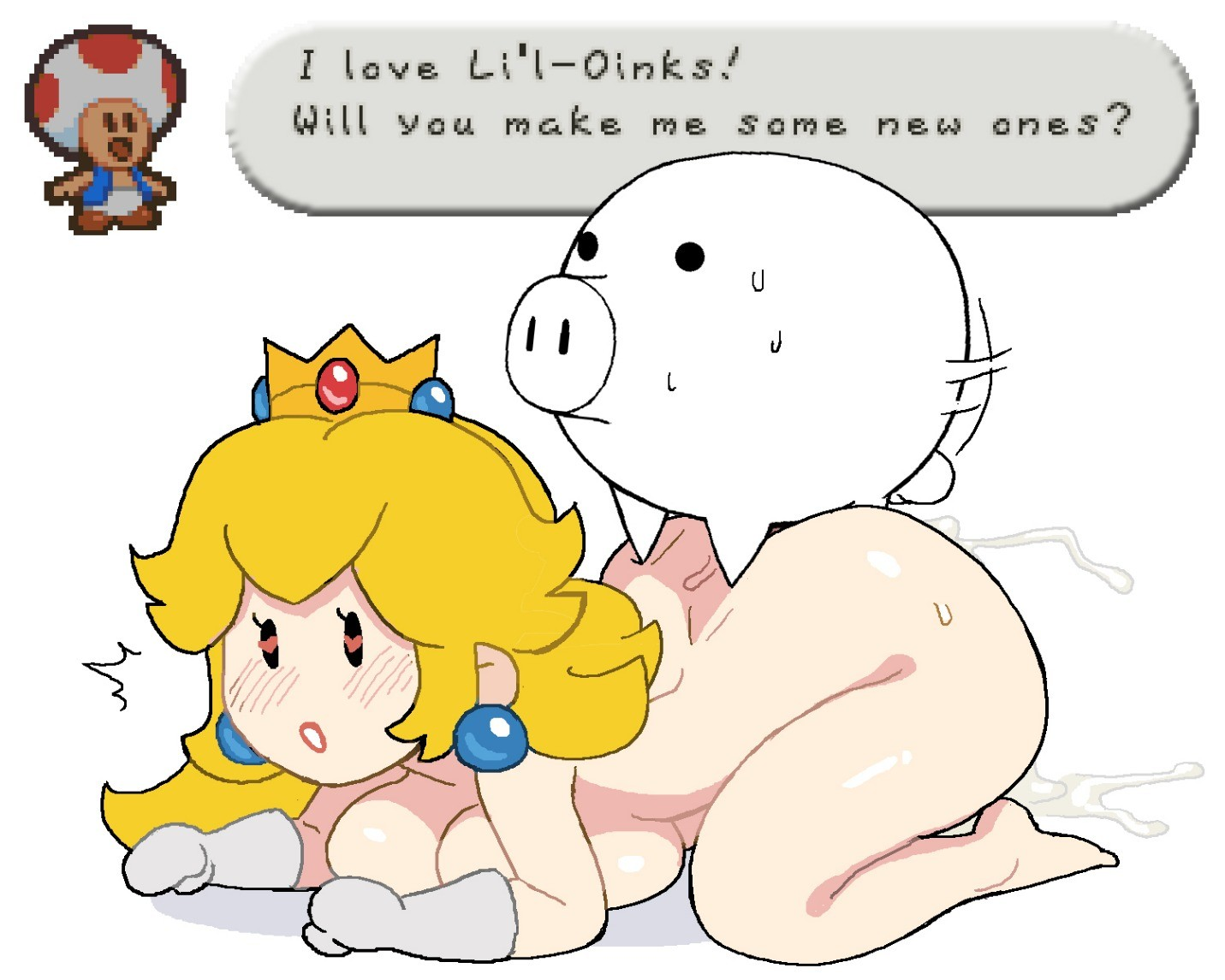 blonde hair, cum, cum inside, ghost, hard-degenerate, mario (series), paper mario, paper peach, princess peach, thick ass, thick thighs, toad (mario), zoophilia