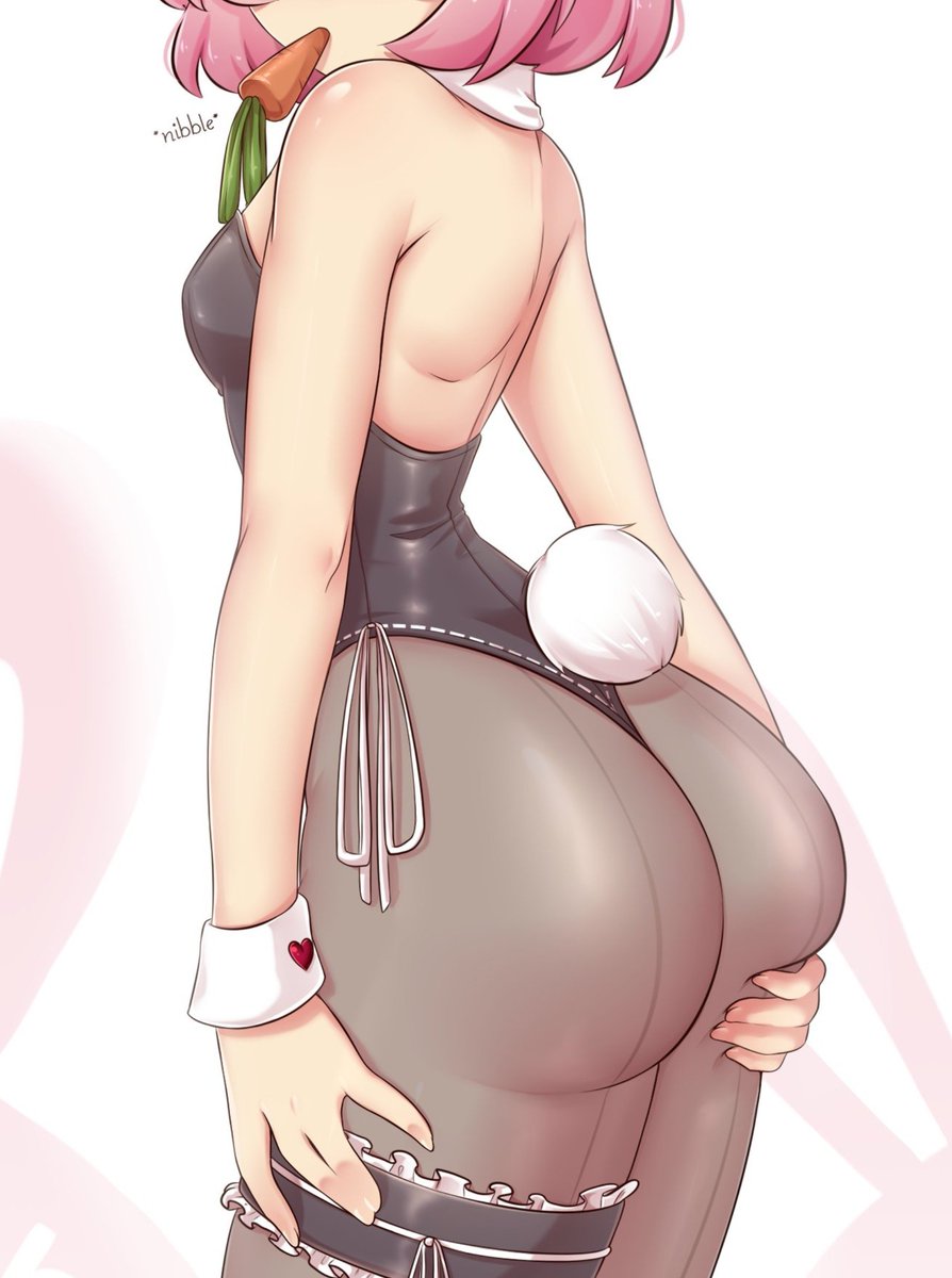 1girl, ass, big ass, bunny tail, bunnysuit, butt, doki doki literature club, natsuki (doki doki literature club), pink hair