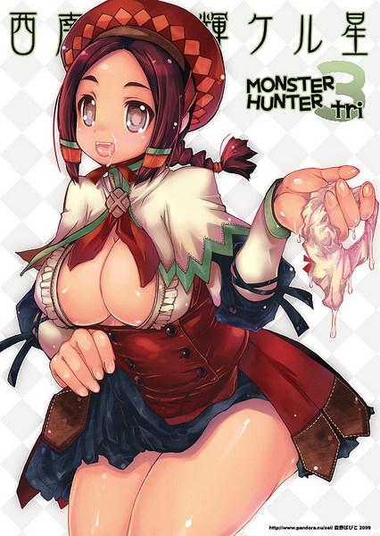 breasts capcom cleavage cum cum_on_face facial guild_sweetheart large_breasts monster_hunter monster_hunter_3 panties underwear wet_panties