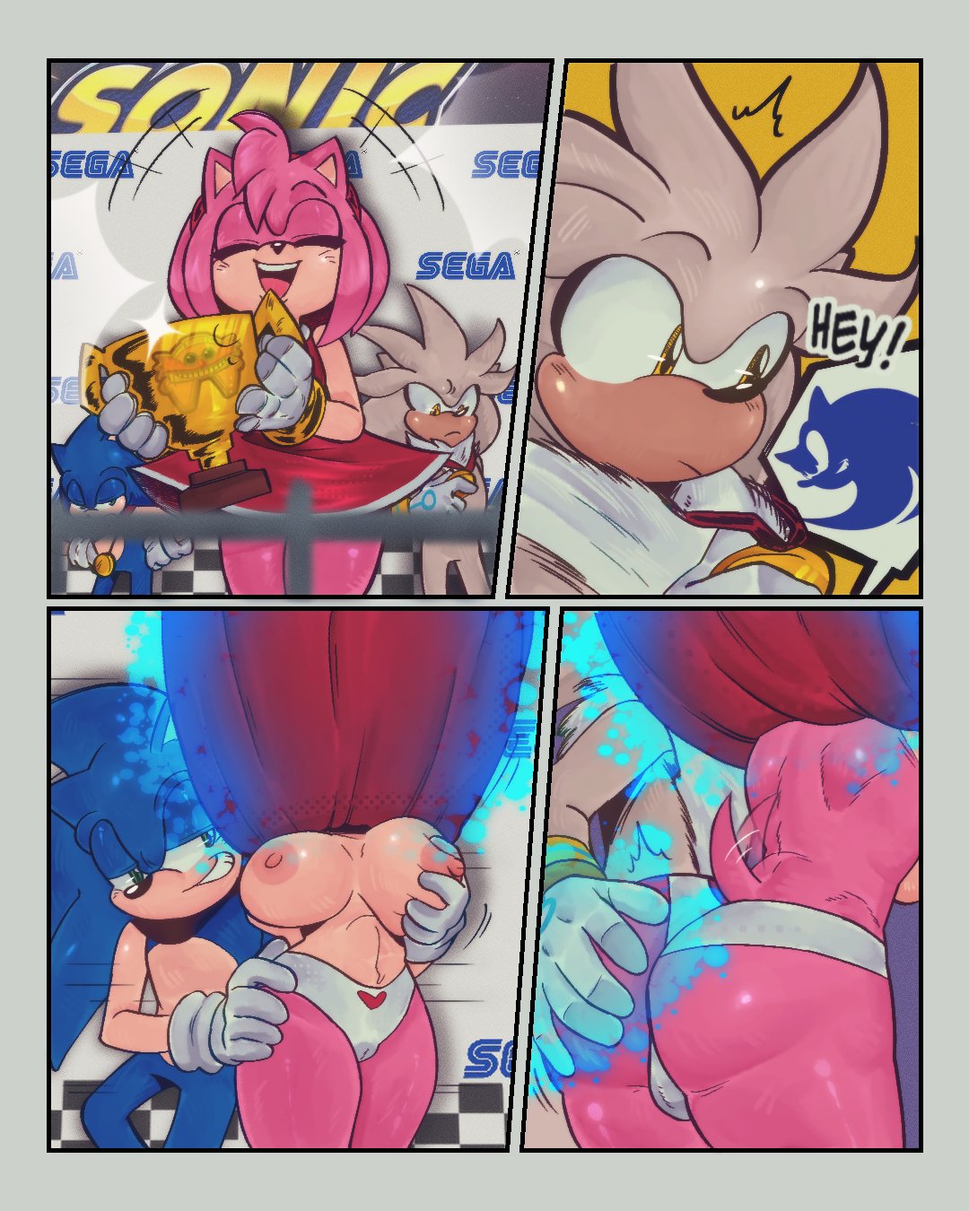 amy rose, ass, breasts, grabbing, grabbing ass, grabbing from behind, groping, groping breasts, hedgehog, mobian (species), sega, silver the hedgehog, sonic (series), sonic the hedgehog, sonic the hedgehog (series), xrobinsfw