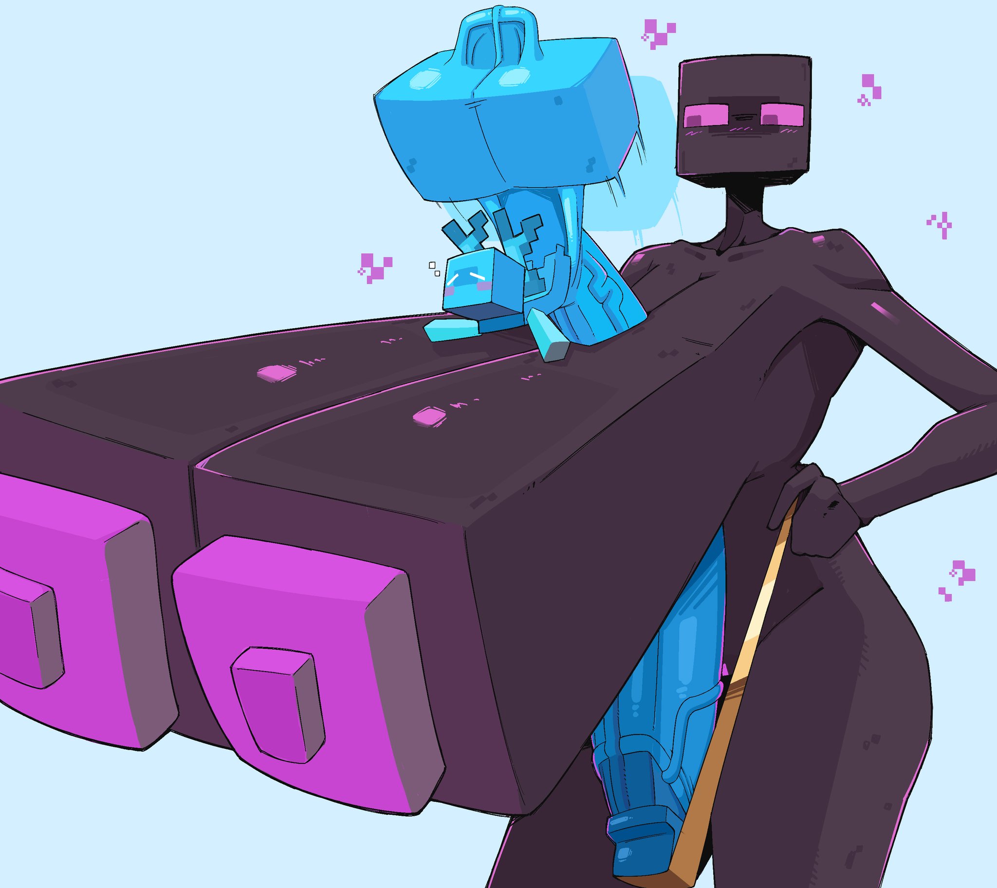 1boy, 1boy1girl, 1girls, 1girls1boy, 2d, 2d (artwork), allay (minecraft), ass, balls, big ass, big balls, big breasts, big penis, bikini pull, bikini pulled down, blush, blushing, boobfuck, boobjob, breasts, clothed, clothed female, clothing, dumbp13, enderman, enderwoman, enjoying, enjoying sex, eyes closed, golden bikini, huge ass, huge balls, huge breasts, huge cock, huge penis, hyper breasts, hyper cock, hyper penis, larger female, looking at penis, minecraft, one-piece swimsuit, paizuri, paizuri lead by male, partially clothed, partially clothed female, penis, size difference, sling bikini, sling bikini aside, smaller male, smaller male larger female, square (anatomy), square anatomy, thick thighs, titfuck, titjob, topless, topless female