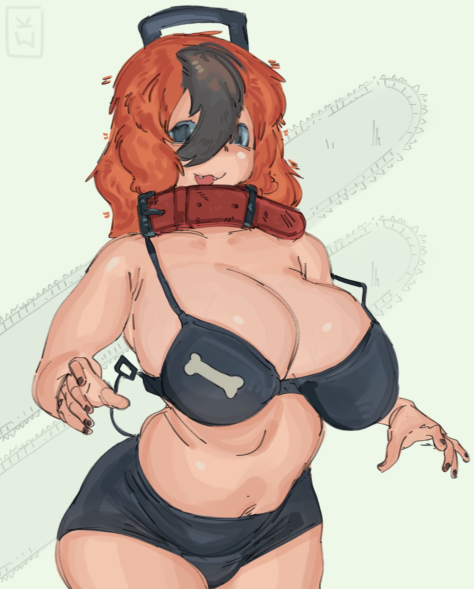 1girls, big breasts, breasts, chainsaw man, female, female only, humanized, khentaiu, khentart, navel, panties, pochita (chainsaw man), red hair, rule 63, shounen jump, underwear