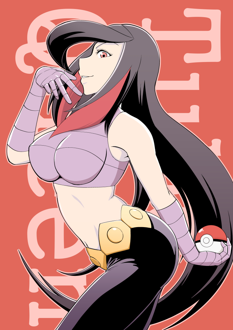 big_ass big_breasts black_hair breasts creatures_(company) female fortunia_(pokémon) game_freak gloves green_hair highres ihara_shigekatsu long_hair looking_at_viewer lucy_(pokemon) midriff multicolored_hair navel nintendo pokémon pokeball pokemon pokemon_(game) pokemon_dpa pokemon_rse red_eyes red_hair solo tagme thick_thighs thighs wide_hips