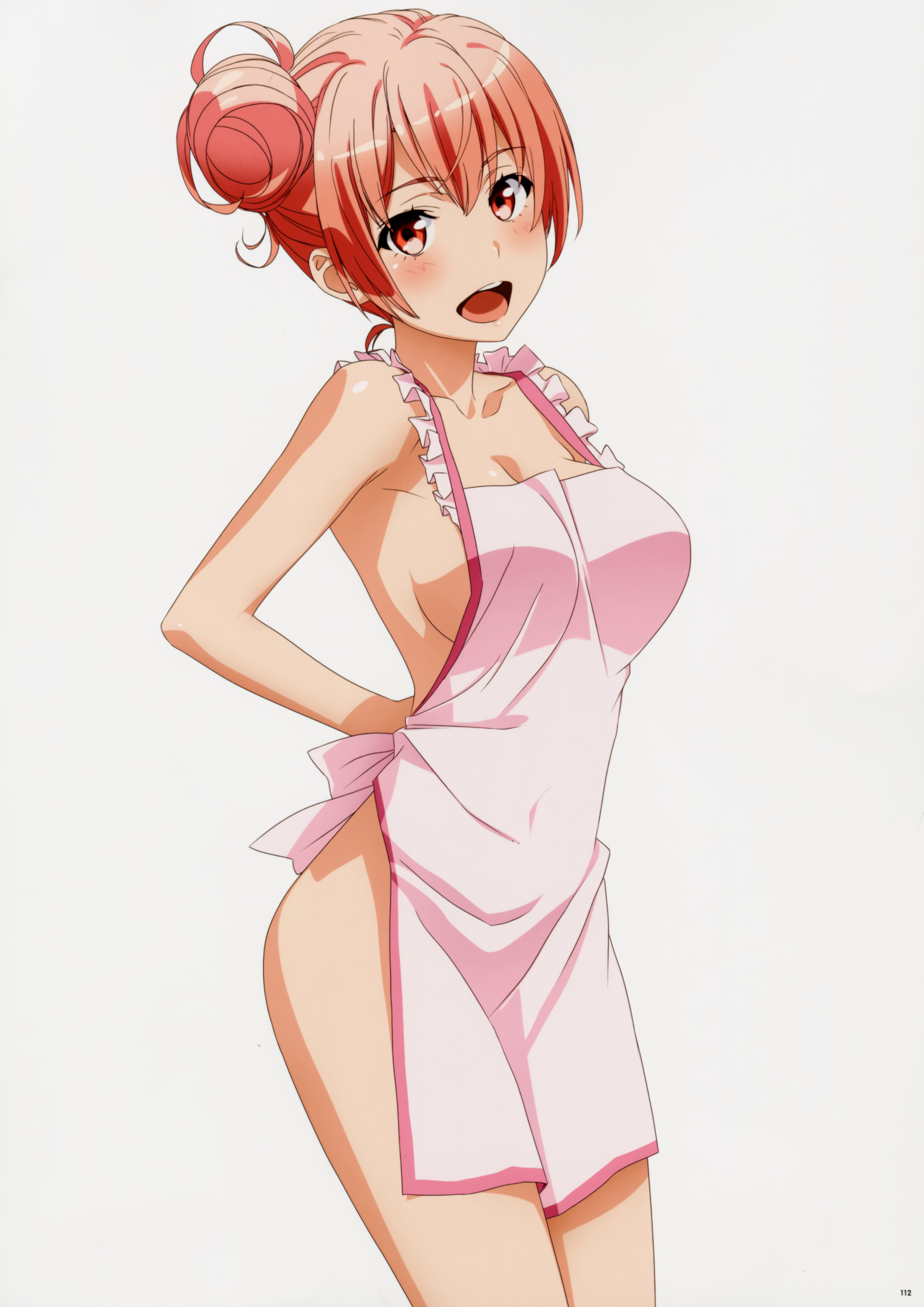 1girls, apron, apron only, blush, eyes, female, female only, hair, looking at viewer, mouth, mouth open, my teen romantic comedy snafu, official art, open eyes, open mouth, yuigahama yui