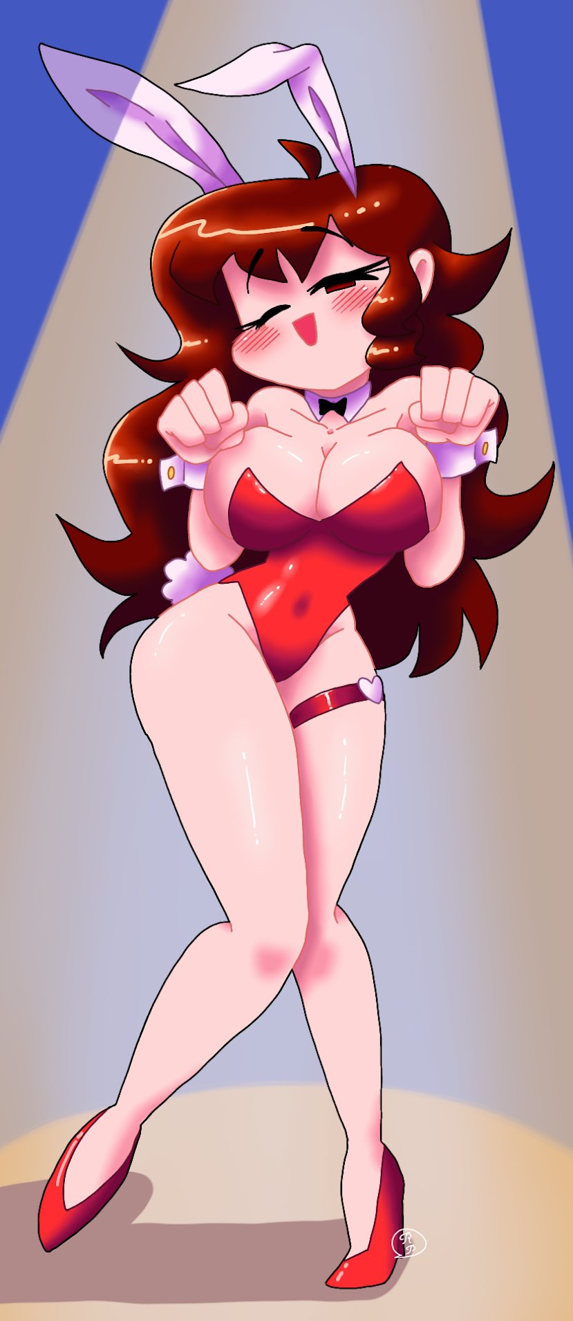 boobs, breasts, bunny ears, bunny girl, bunnysuit, female, friday night funkin, girlfriend (friday night funkin), thighs