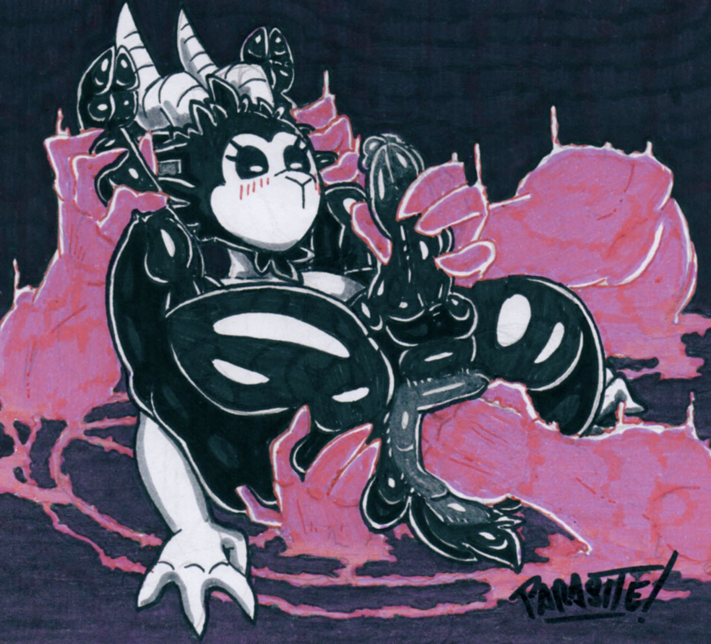 2022 anal anal_fingering animal_crossing anthro anus baphomet_(deity) baphomet_(parasitedeath) big_anus black_eyelashes blush blush_lines bodily_fluids bovid caprine deity demon disembodied_hand feathers fingering glistening glistening_body glistening_skin goat hi_res hooves horizontal_pupils horn implied_violence male male/male mammal nintendo parasitedeath pentagram pupils signature simple_background solo summoning_circle thick_thighs traditional_media_(artwork) video_games white_pupils wings