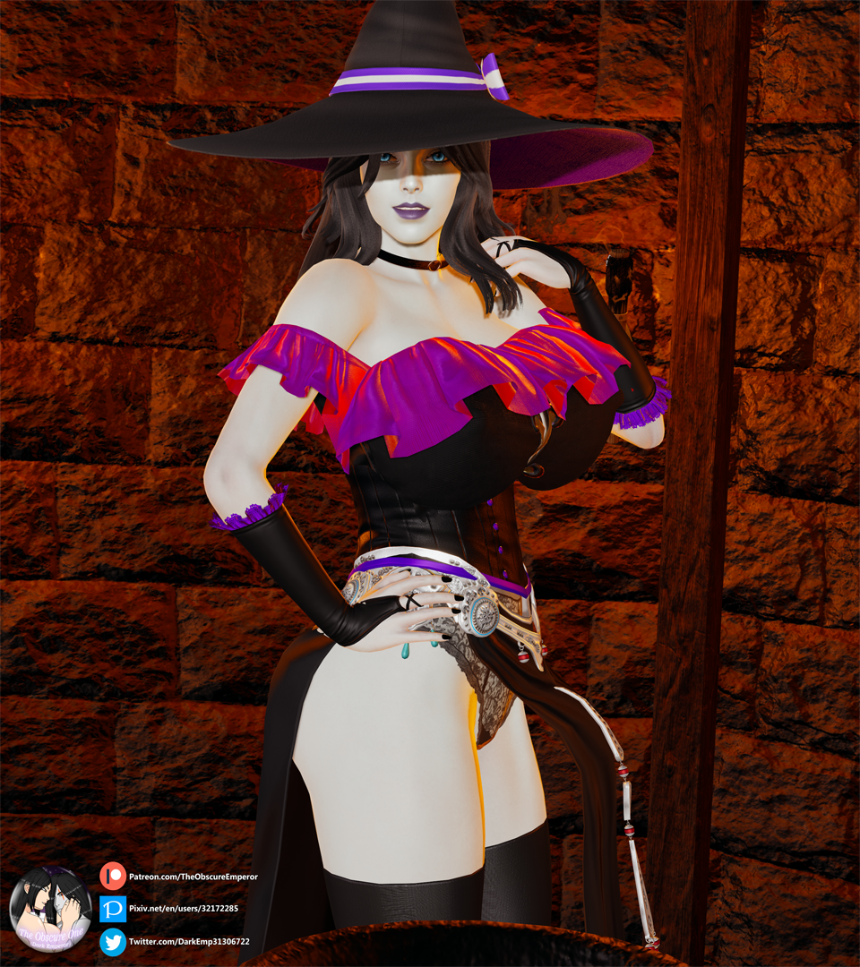 1girls 3d aphra_cadabra_aphrodite aphrodite aphrodite_(smite) black_hair blue_eyes breasts clothed deity fat_ass goddess honey_select honey_select_2 large_breasts long_hair pale_skin purple_lipstick skirt smite solo theobscureone witch witch_hat