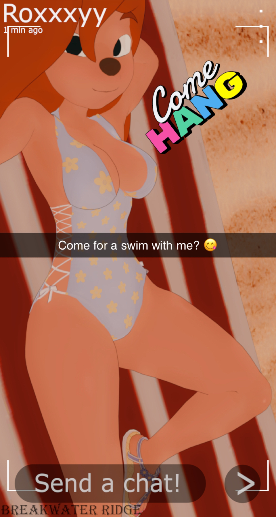 beach bikini breakwater_ridge breasts cleavage disney female female_focus female_only goof_troop koikatsu roxanne_(goof_troop) selfie snapchat