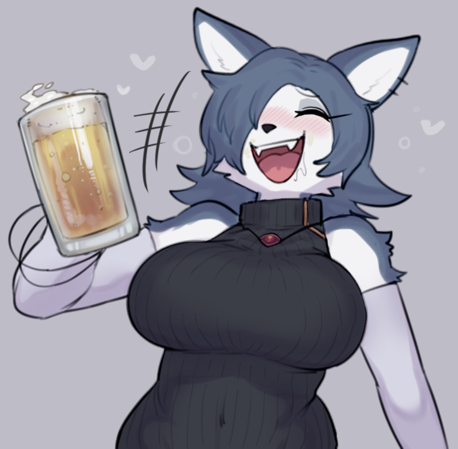 anthro, big breasts, blush, breasts, clothed, clothing, drunk, female, female focus, female only, fur, furry, furry only, heart, original, original character, silver foxy (sususuigi), solo, substance intoxication, sususuigi