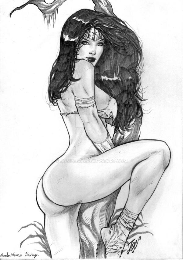 1girls ass big_breasts black_and_white black_hair bracelet bubble_butt dc dc_comics female female_only joe_lima jungle long_hair looking_at_viewer monochrome savage_land solo tiara torn_clothing tribal voluptuous wonder_woman wonder_woman_(series)