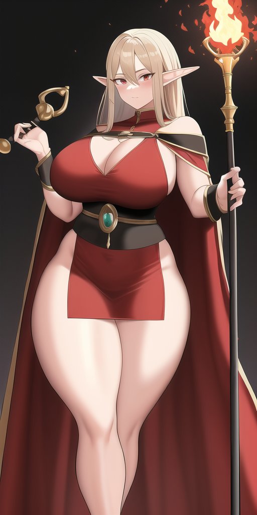 1girls, ai generated, big breasts, breasts, elf, elf ears, female, female only, fire, mage, nai diffusion, original, original character, solo, stable diffusion
