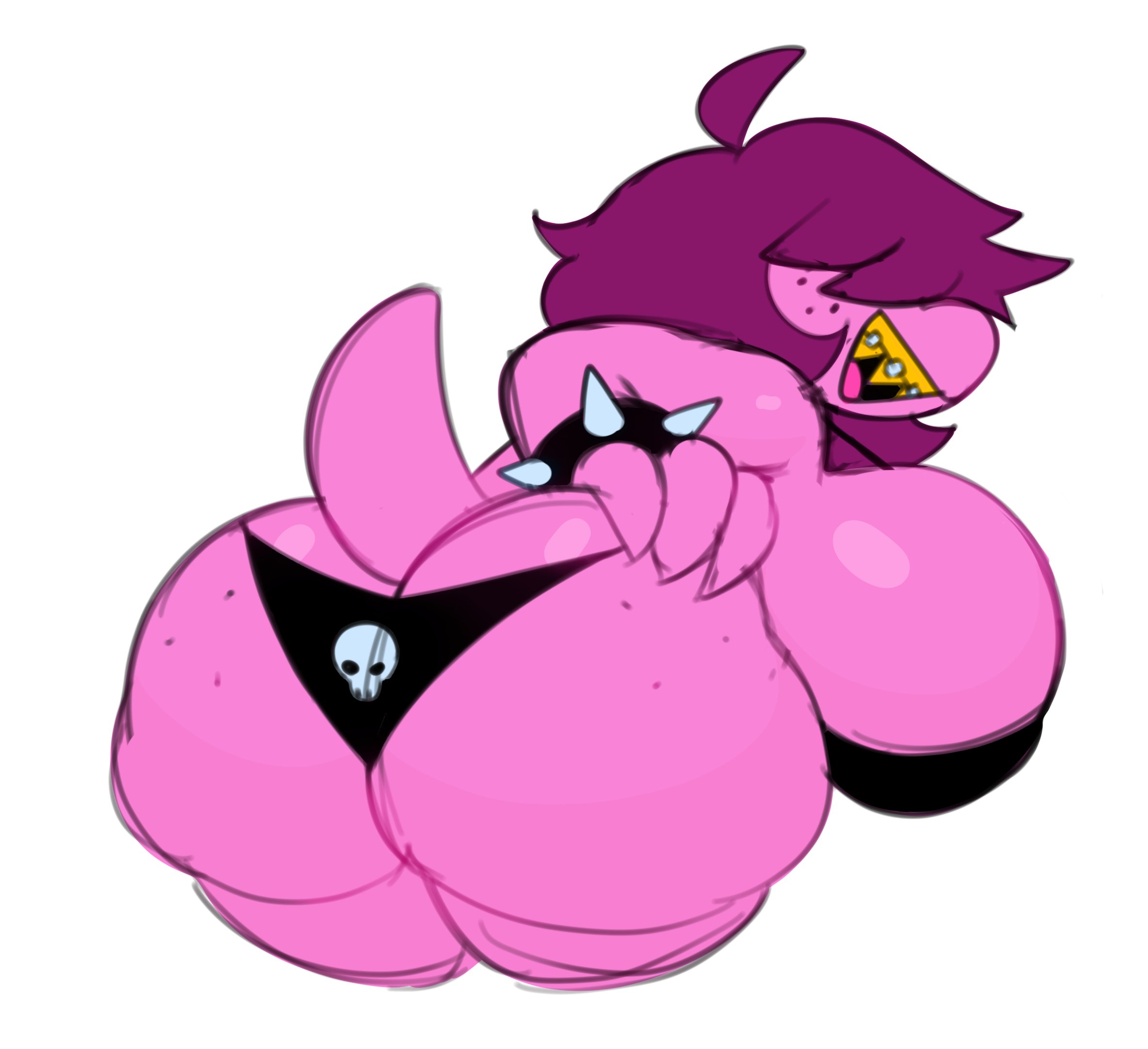 1girls, ahoge, ass, ass cleavage, ass crack, big ass, big breasts, bra, braces, breasts, bursting breasts, butt crack, claws, clothing, deltarune, eyes covered, female, female only, freckles, freckles on ass, hair over eyes, huge ass, huge breasts, hyper, hyper breasts, looking back, open mouth, panties, pink skin, purple hair, scalie, sharp teeth, shiny skin, short tail, skimpy, skull, slightly chubby, smile, solo, solo female, somescrub, spiked bracelet, susie (deltarune), tail, tight clothing, tight fit, undertale (series), underwear