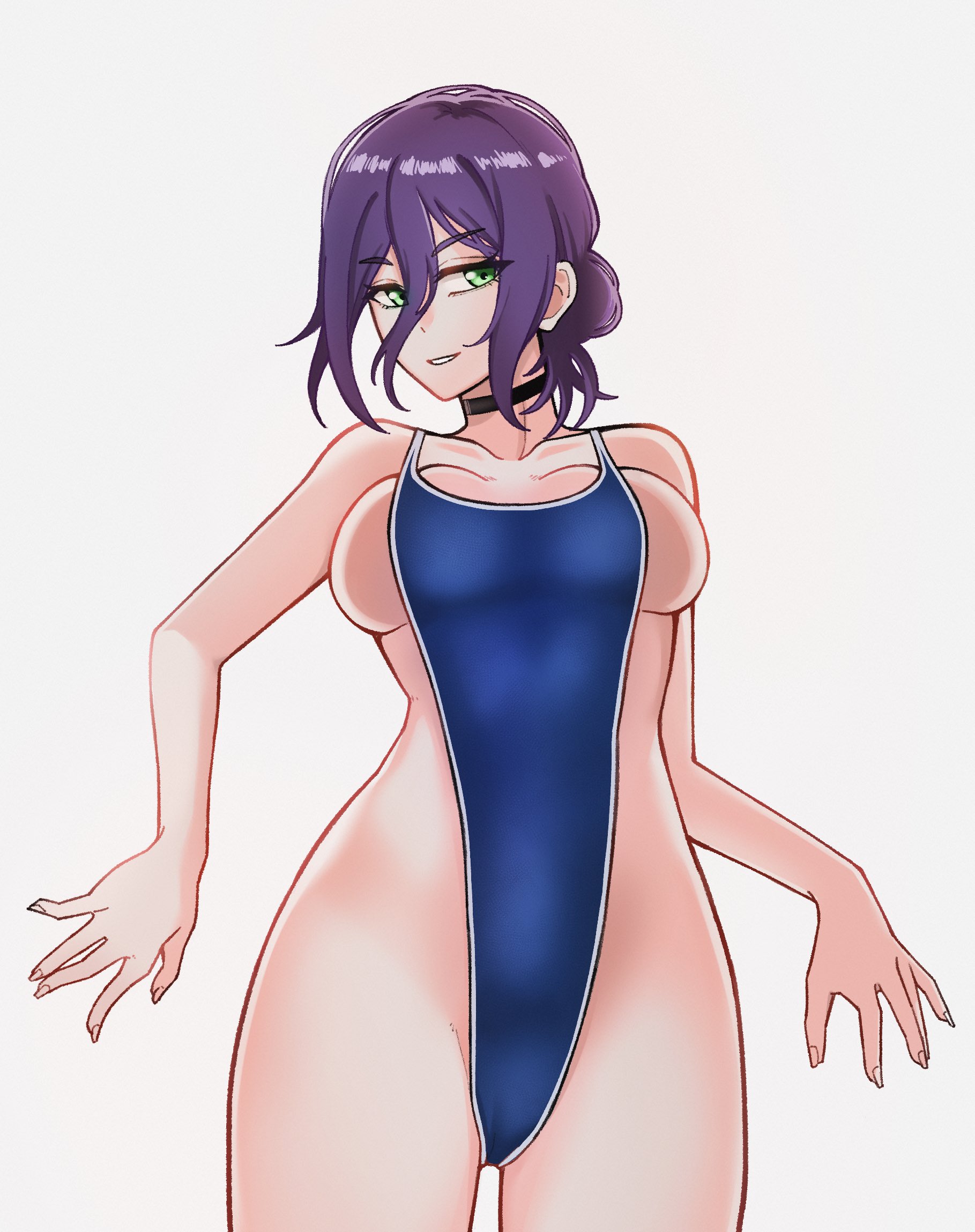 1girls, big breasts, breasts, chainsaw man, female, female only, leotard, light skin, light-skinned female, partially clothed, purple hair, reze (chainsaw man), shounen jump, sideboob, siri (artist), thick thighs